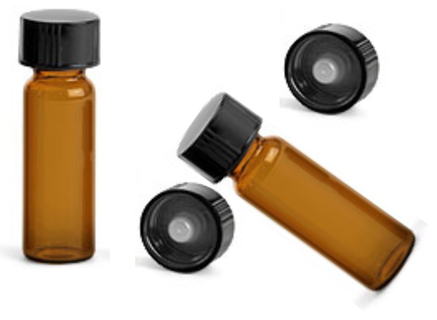 MagnaKoys® 15 Pack 1 Dram (0.06 oz) Amber Glass Vials with Black Phenolic Cone Lined Caps - Essential Oil Bottles, Perfume Samples, Liquid Storage - Perfect for DIY Blends, Travel Size Containers & Aromatherapy Uses