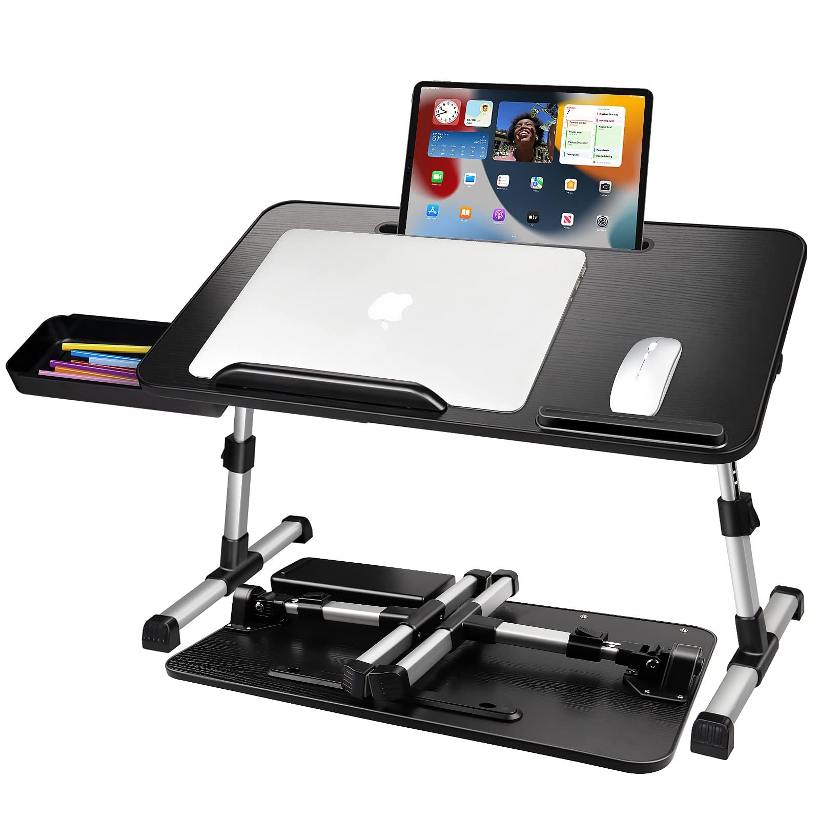 Adjustable Laptop Stand for Bed & Couch - Ergonomic Lap Desk with Tablet Holder & Storage Drawer, Fits 15.6
