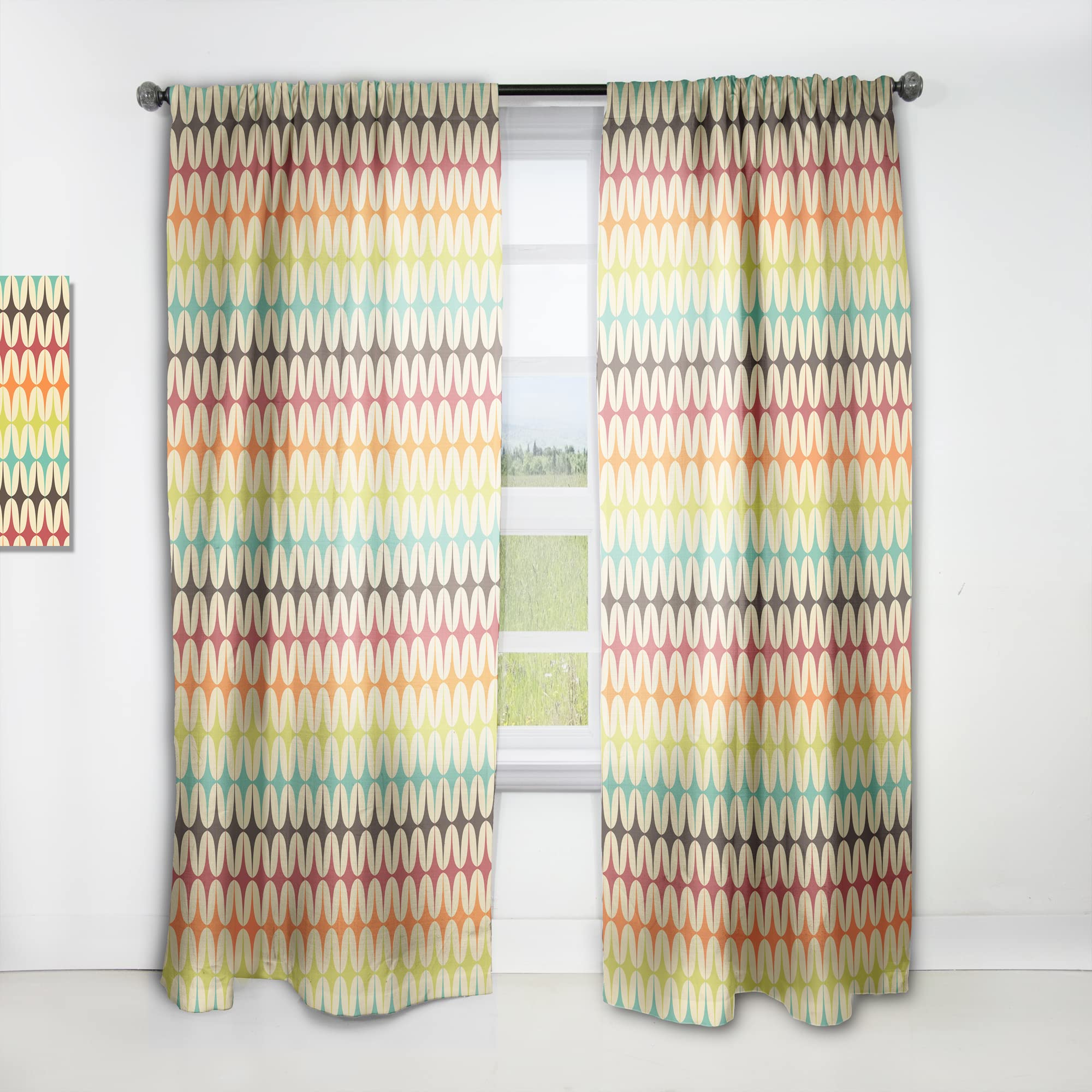 Abstract Retro Geometric Pattern Thermal Insulated Curtains - Single Panel 52x63 Inches - Blackout Drapes for Bedroom & Living Room - Perfect for Home Decor, Privacy & Light Control