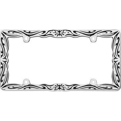 Premium Tribal License Plate Frame - Chrome & Black (Pack of 5) - Durable Car Accessories for Motorcycles, Trucks & SUVs - Perfect for Bikers, Off-Road Enthusiasts & Custom Vehicle Owners