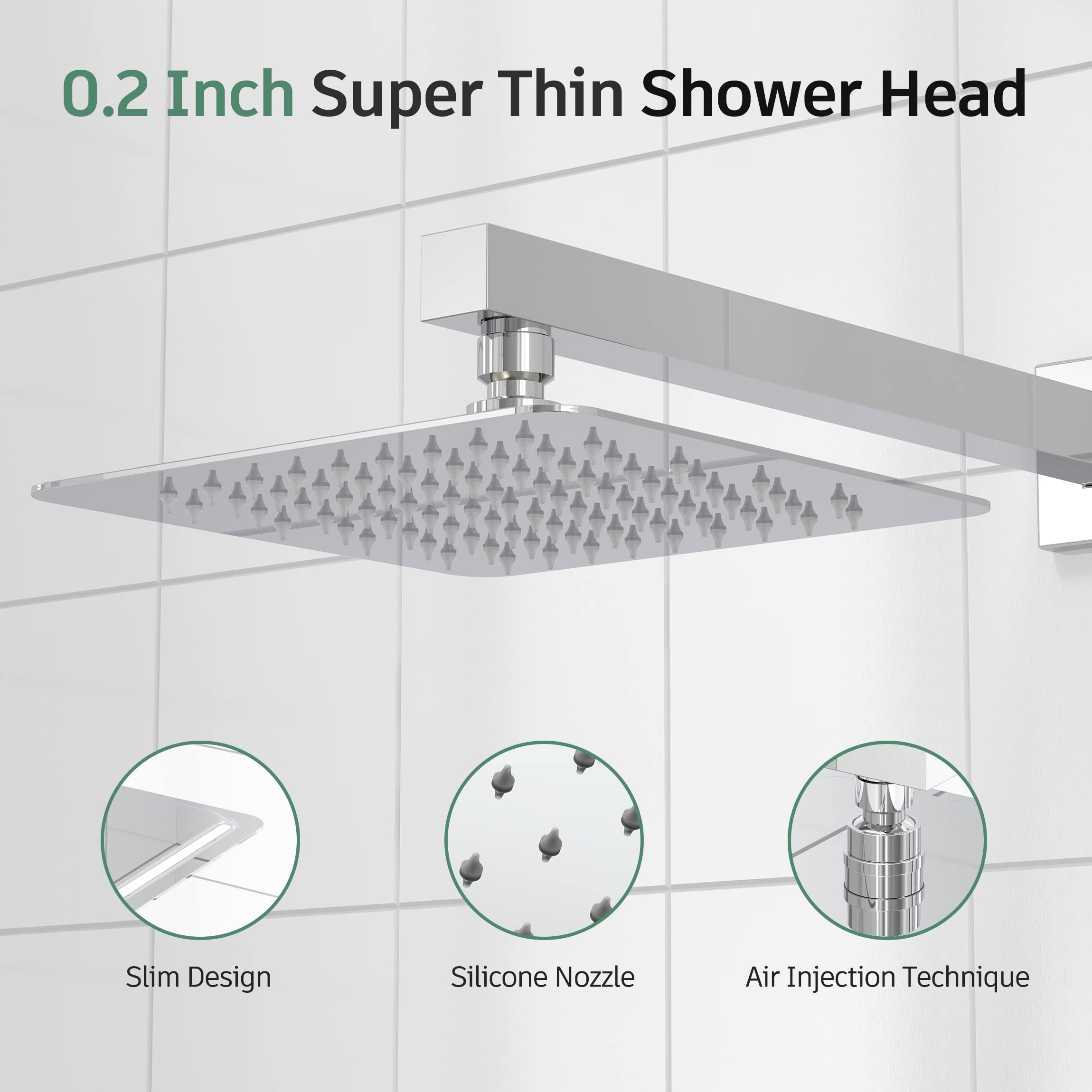 Premium 8 Inch Square Shower Faucet Set with Valve - Single Handle Shower Trim Kit with Extra Long Shower Arm & Polished Chrome Finish | Perfect for Modern Bathroom Renovation & Spa-Like Shower Experience