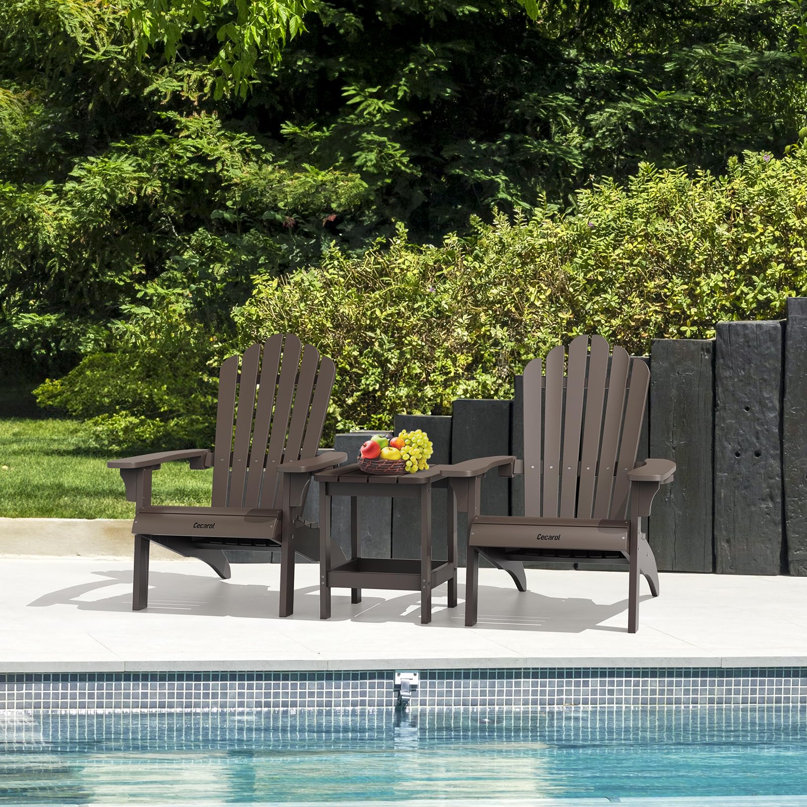 Premium Plastic Adirondack Chair with Cup Holder - Weather-Resistant Outdoor Patio Furniture for Garden, Porch, Lawn & Fire Pit Areas - Comfortable Seating for Relaxation (AC01S, Coffee Brown)