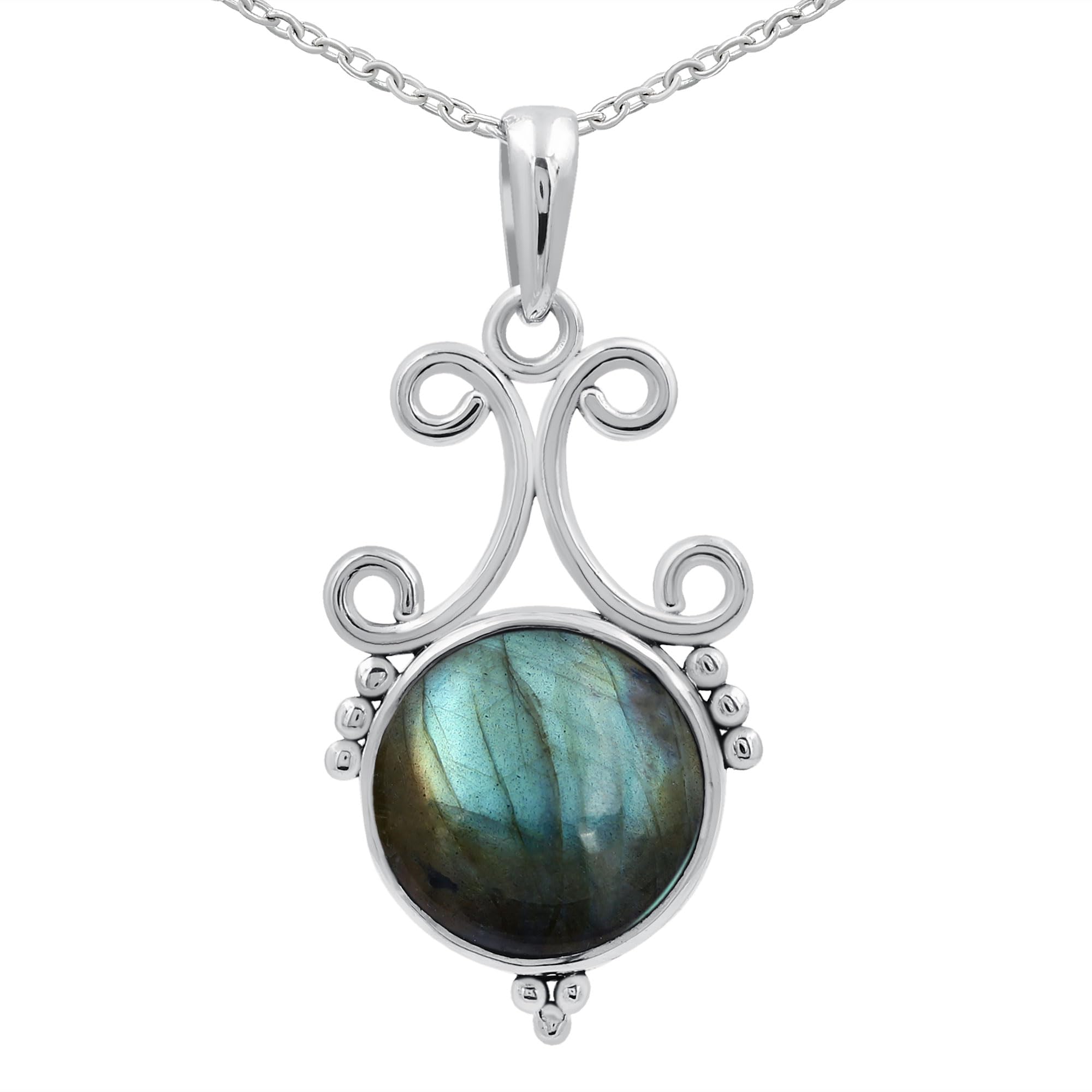 TISHAVI Natural Round Semi-Precious Gemstone Pendant Necklace for Women - 18 Inch Sterling Silver Chain, Birthstone Jewelry | Perfect Gift for Mom, Wife, Sister | Ideal for Birthdays, Anniversaries & Women's Day Celebrations