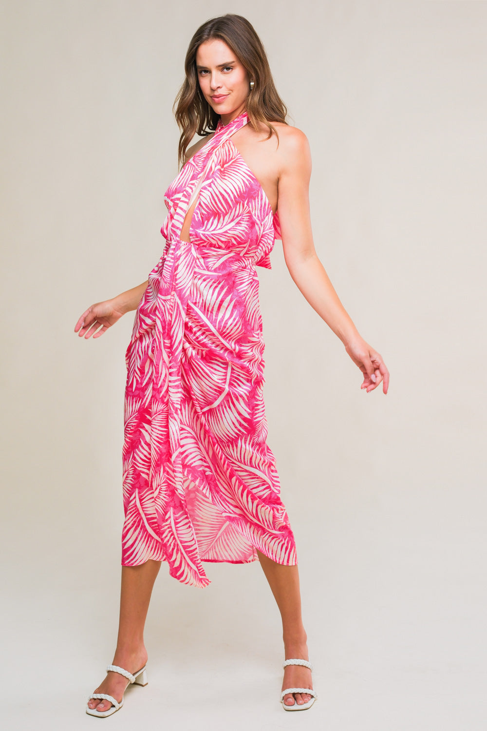 Breezy Walks Halter Midi Dress in Fuchsia - Summer Beach Party & Casual Outfit for Women