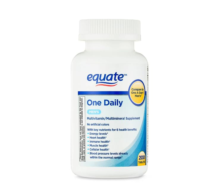 Equate One Daily Men's Multivitamin & Multimineral Supplement Tablets - 200 Count with Gift Card | Essential Nutrients for Energy, Immunity & Heart Health | Perfect for Active Men & Fitness Enthusiasts