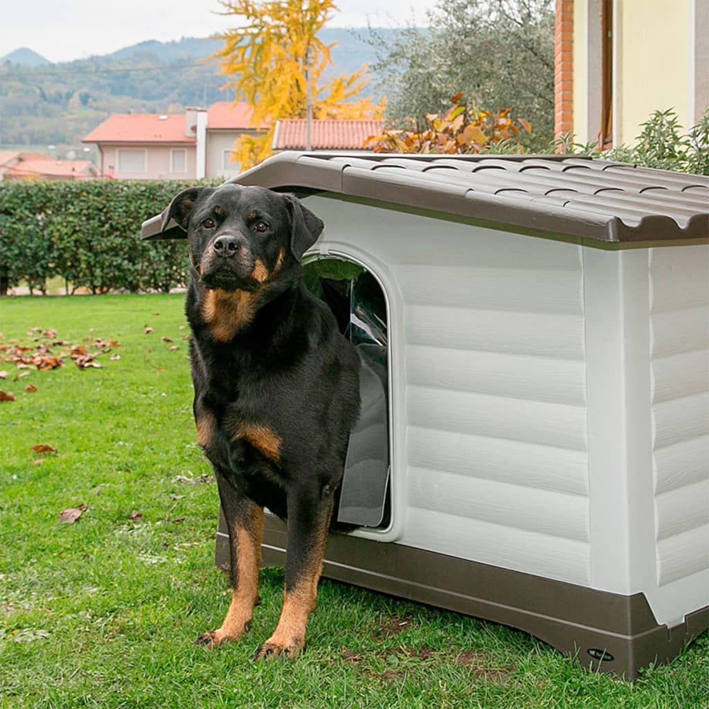 Ferplast DOGVILLA 90 Outdoor Dog House - Durable Thermoplastic Resin Kennel with Side Opening Panel - Perfect for Backyard, Patio & Garden Use