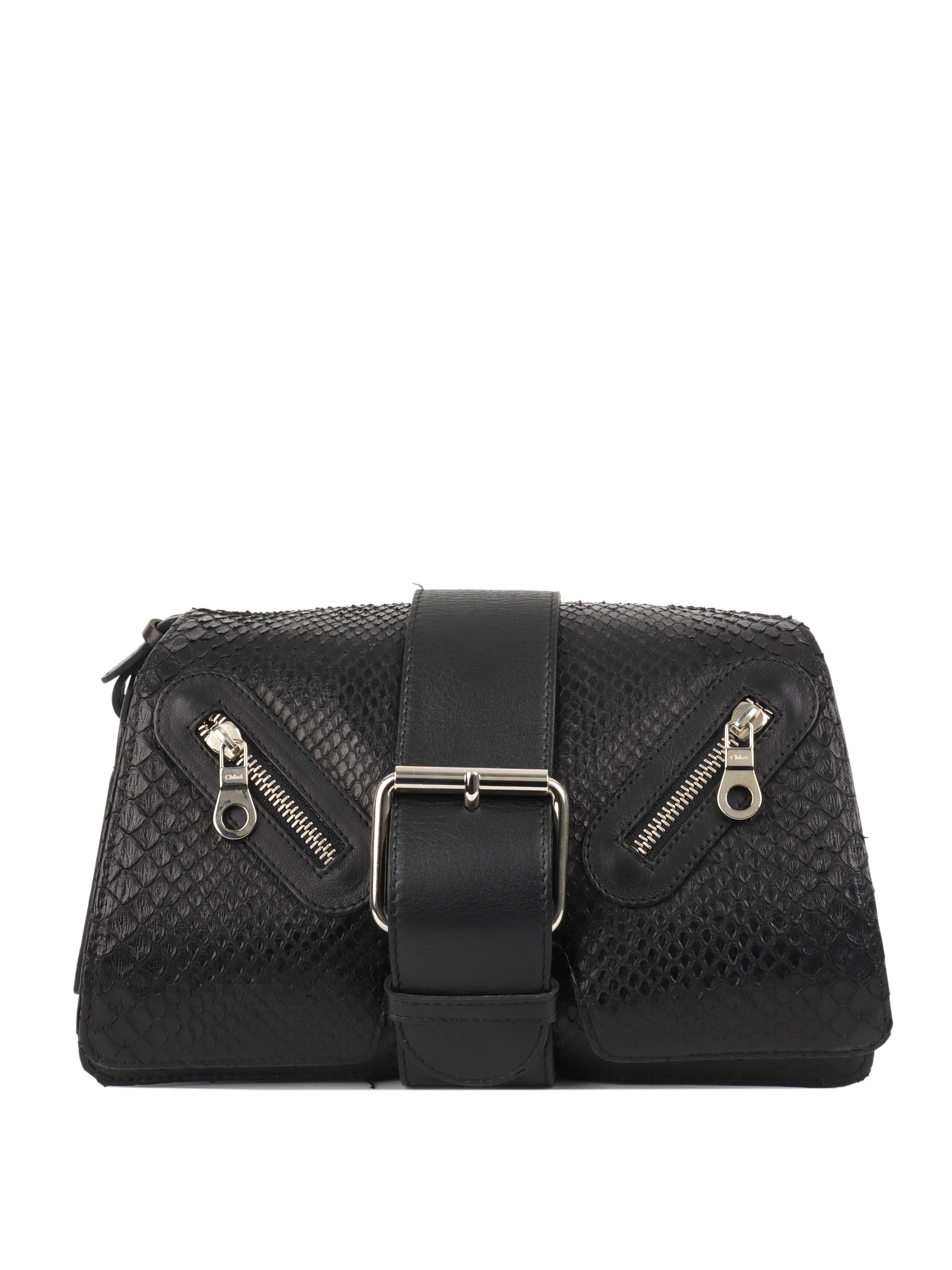 Chloe Black Python Leather Shoulder Bag for Women - Luxury Designer Handbag for Work, Travel & Evening Events