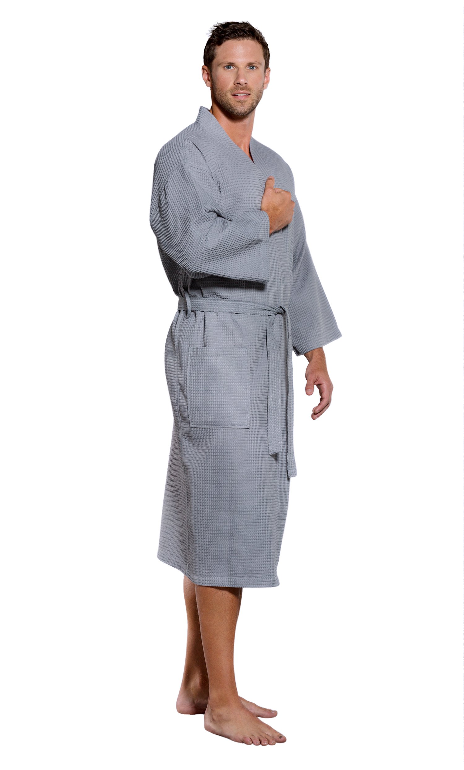 Lightweight Long Waffle Kimono Spa Robe for Men - Soft & Breathable Turkish Cotton Bathrobe - Perfect for Relaxation, Lounging & Spa Days