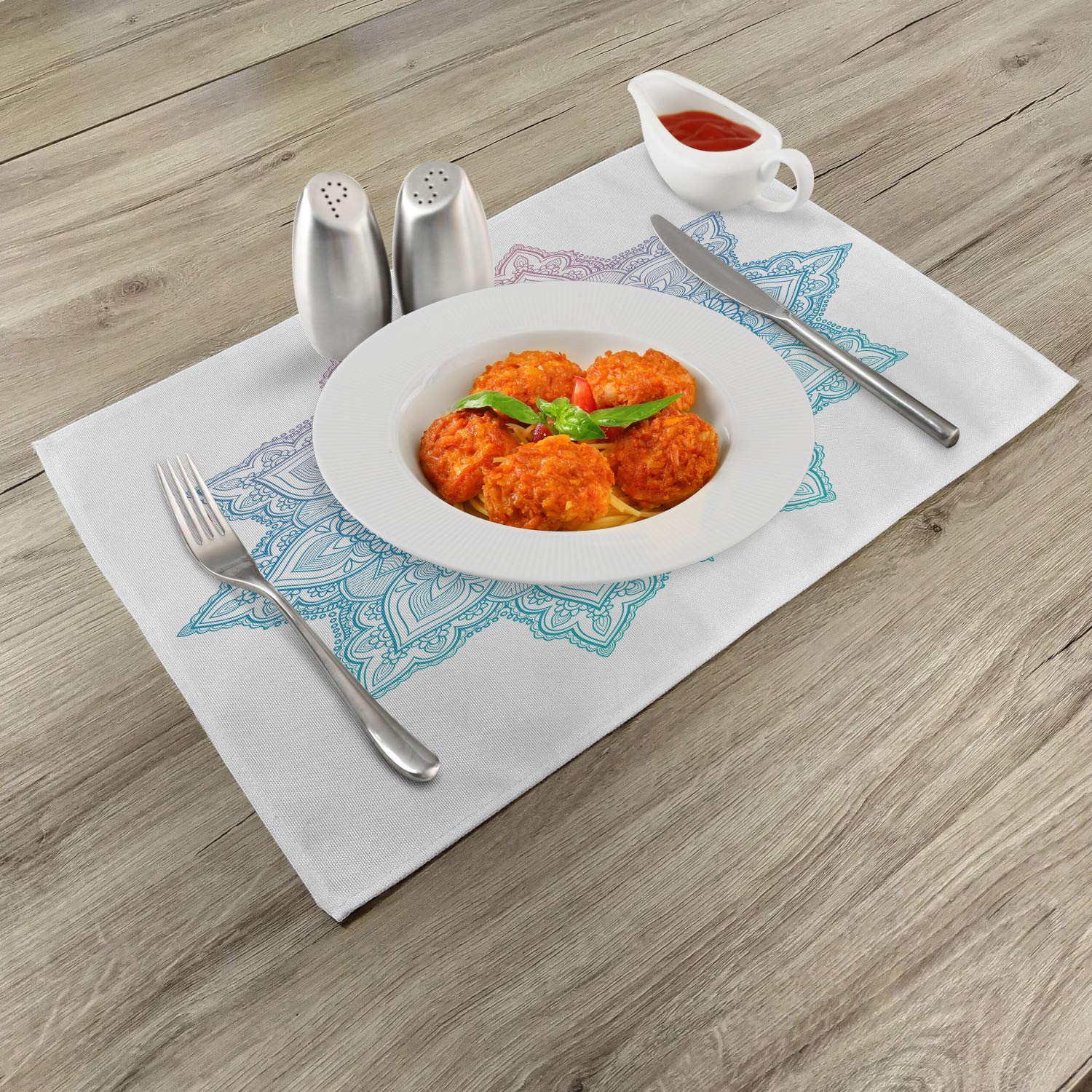 Ambesonne Lotus Place Mats Set of 4 - Bohemian Tattoo Style Mandala Floral Design, Washable Fabric Placemats for Dining Table & Kitchen Decor in Lilac & Pale Blue | Perfect for Boho Home Decor, Dinner Parties & Everyday Use
