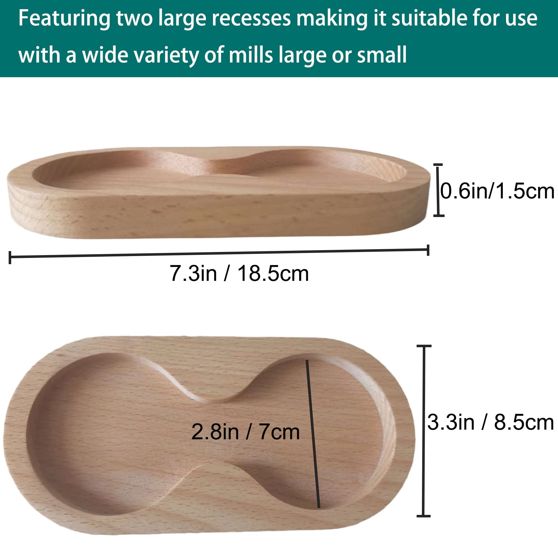 Premium Wooden Salt and Pepper Mill Tray - Natural Finish for Spice Grinders - Perfect for Kitchen Countertop Organization & Dining Table Decor