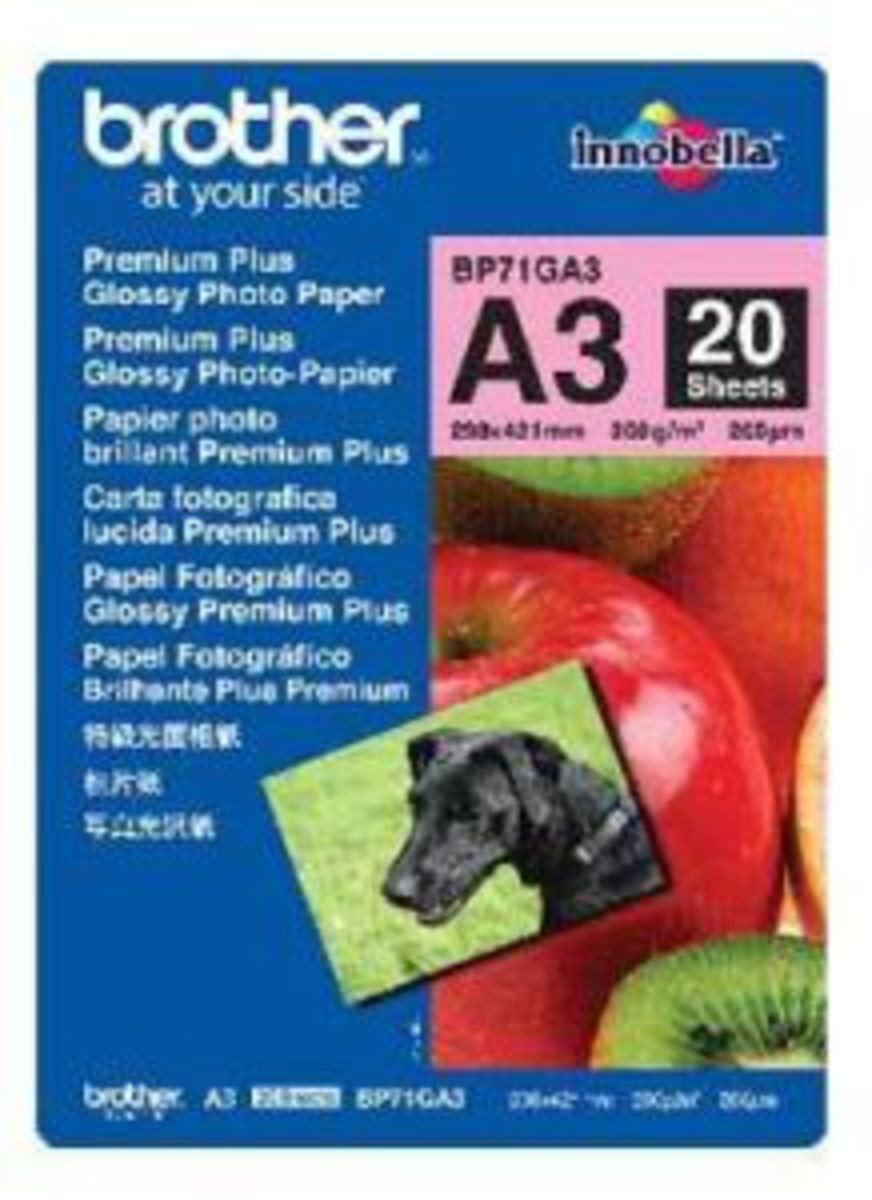 Brother BP71GA3 Premium Plus Glossy Photo Paper - A3 Size (297mm x 420mm) - 20 Sheets - High Quality Inkjet Printing Paper - Perfect for Photo Albums, Art Prints & Professional Photography