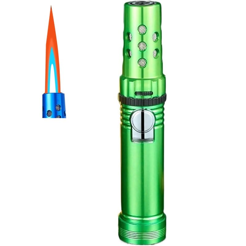 **Jet Flame Torch Lighter - Refillable Adjustable Windproof Butane Lighter with Safety Lock for Kitchen, Cooking, BBQ, Camping & Outdoor Use - Perfect Gift for Men (Green)**    **Usage Scenarios:** Ideal for lighting candles, cigars, grills, campfires, and outdoor adventures. Great for chefs, smokers, and survival enthusiasts.