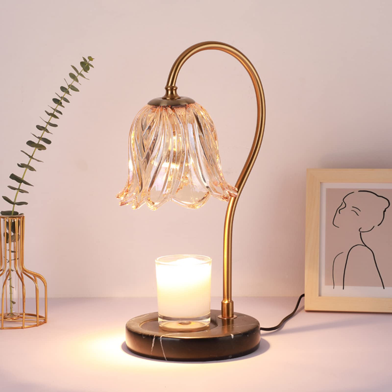 Dimmable Scented Candle Warmer Lamp with Marble Base - Flameless Electric Wax Melter for Aromatherapy, Home Decor, Bedroom & Bedside (Black) | Perfect for Relaxation, Romantic Ambiance & Stress Relief