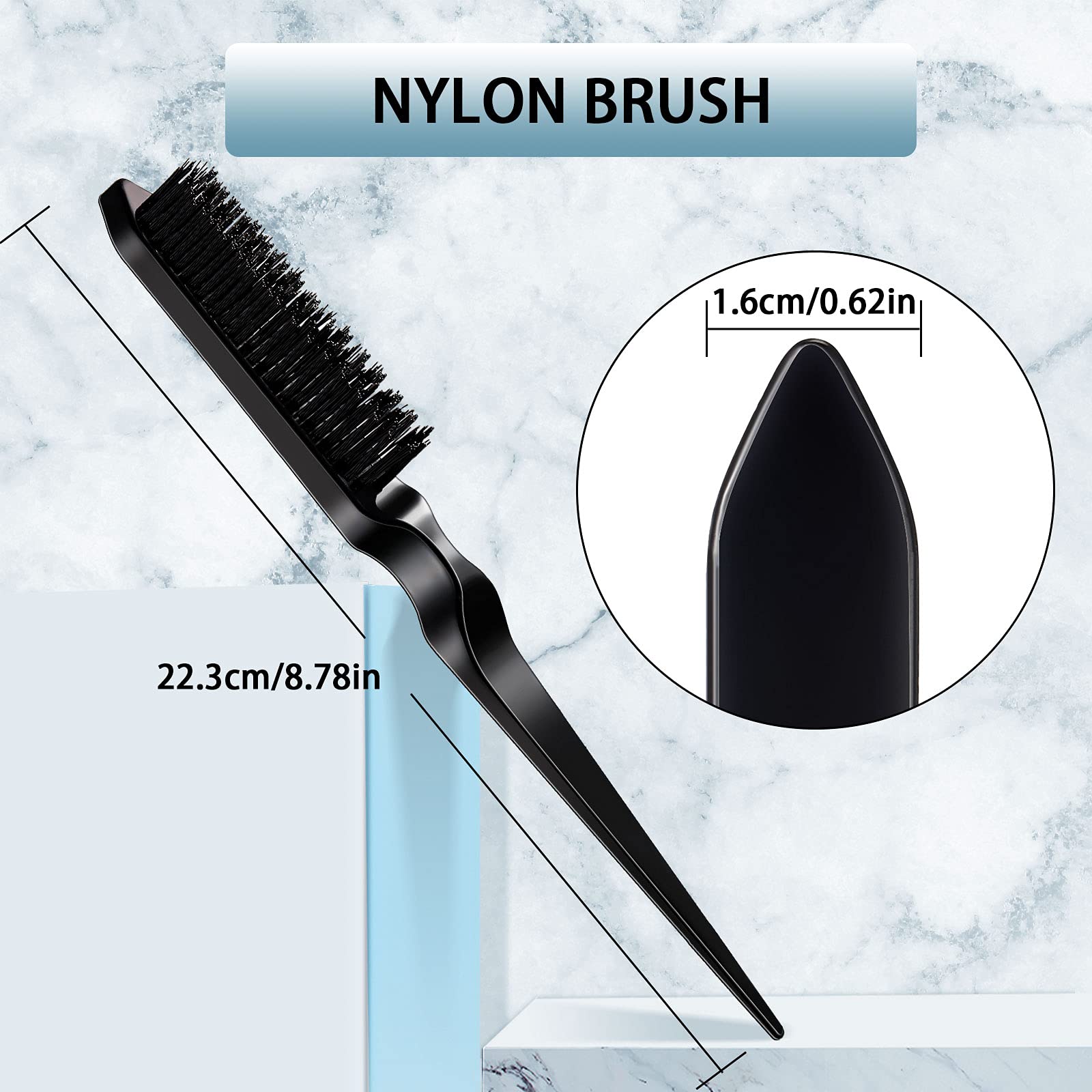 Geiserailie 3-Piece Slick Back Hair Brush Set - Boar Bristle Brush & Edge Control Teasing Comb for Women - Perfect for Black Hair Styling & Salon Use (Black) | Great for Smoothing, Styling & Edge Taming at Home or Professional Salon