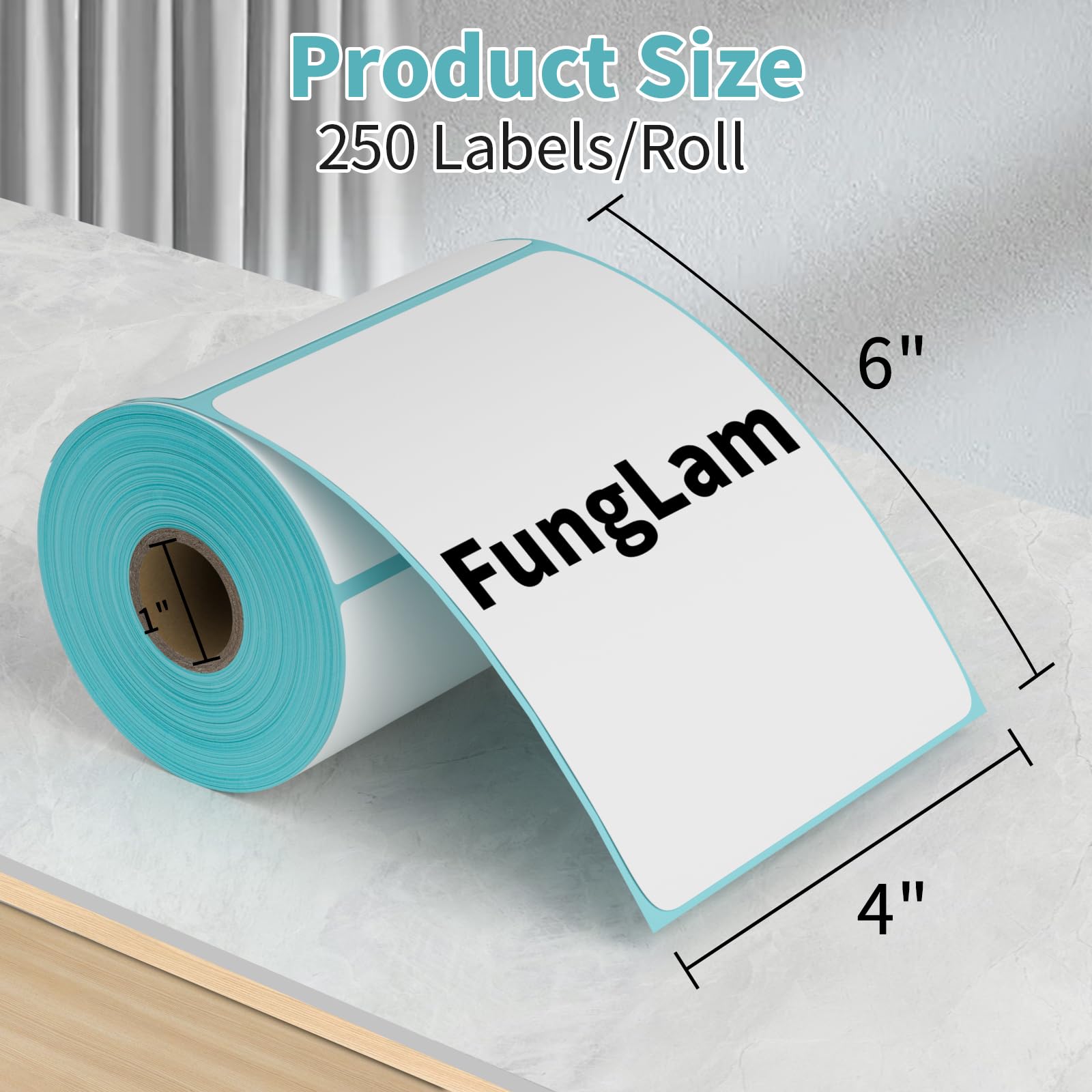 FungLam 2 Rolls 4x6 Direct Thermal Printer Labels - 500 Shipping Labels Compatible with Zebra & Rollo Label Printers | Perforated Postage Thermal Labels with Permanent Adhesive (250 Labels/Roll) - Ideal for E-commerce Shipping, Package Labeling & Logistics