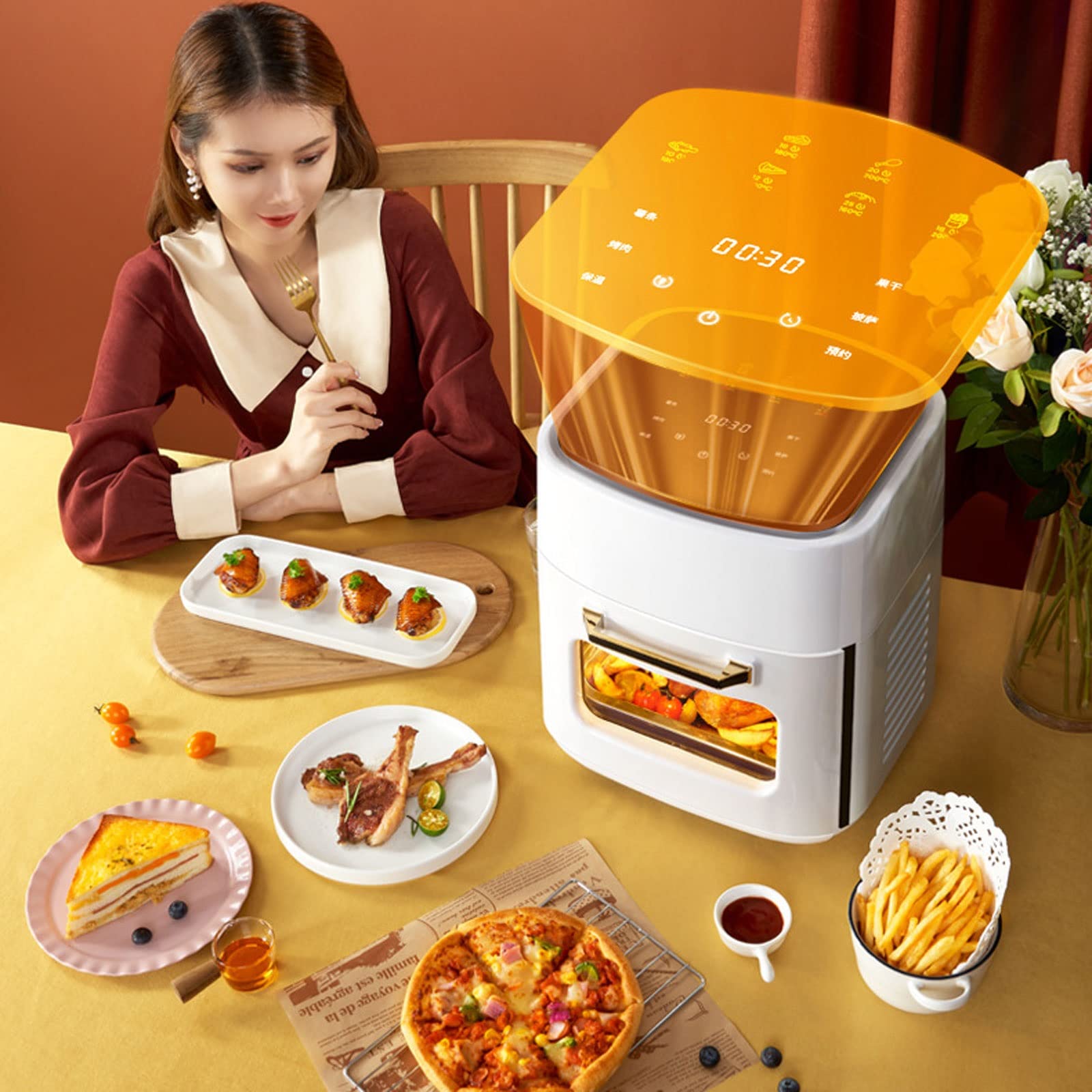 Ninja Air Fryer Oven with Touch Screen - 6.5QT Large Capacity, Digital Visual Controls, Multi-Function Cooker for Healthy Frying, Baking, Roasting & Reheating - Perfect for Family Meals & Party Snacks (Black)