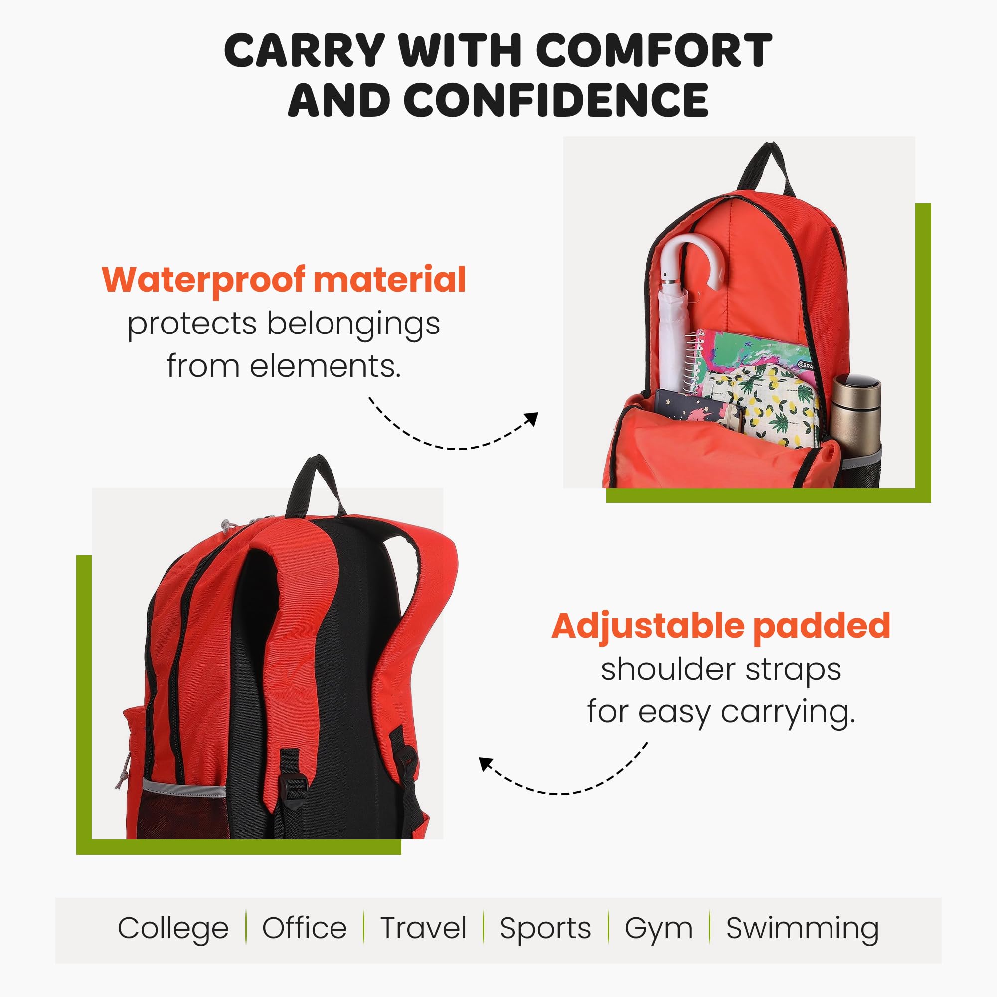 Mintra Waterproof Unisex Backpack for Office, Travel & College - 15L Small Size (10