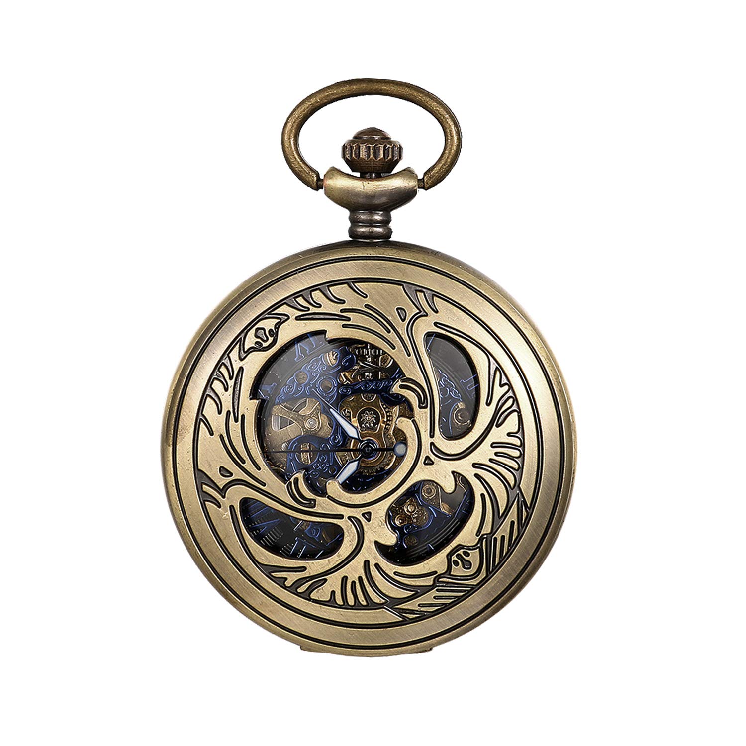 JewelryWe Men's Automatic Mechanical Pocket Watch - Classic Vintage Bronze Steampunk Pendant Watch with Chain | Perfect for Formal Events, Cosplay & Collector's Display