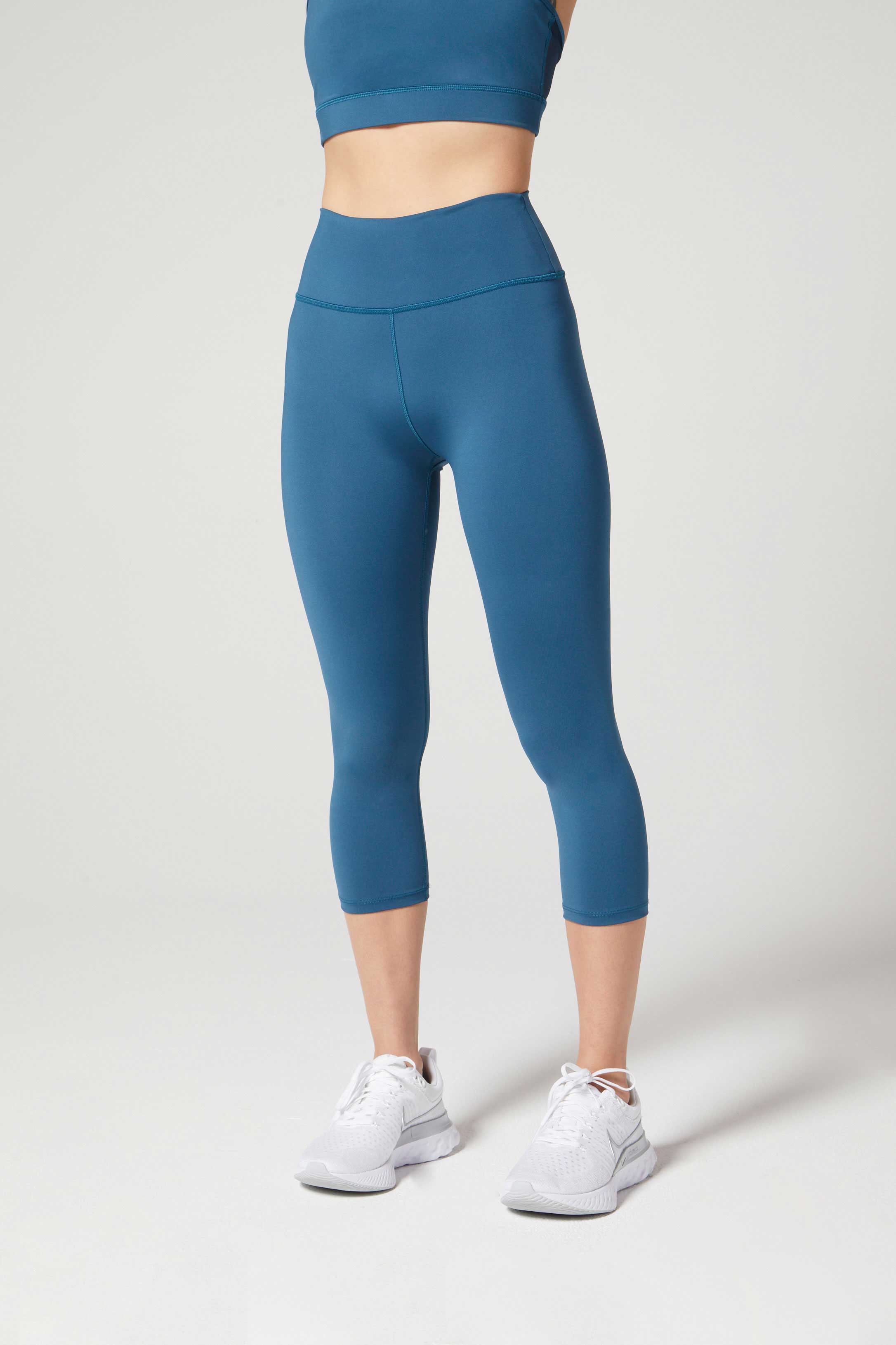 Camila Cropped Front Pocket Legging Deep Lake - High Waist Yoga Pants for Women, Workout Running Gym Fitness, Comfortable Stretchy Athletic Tights