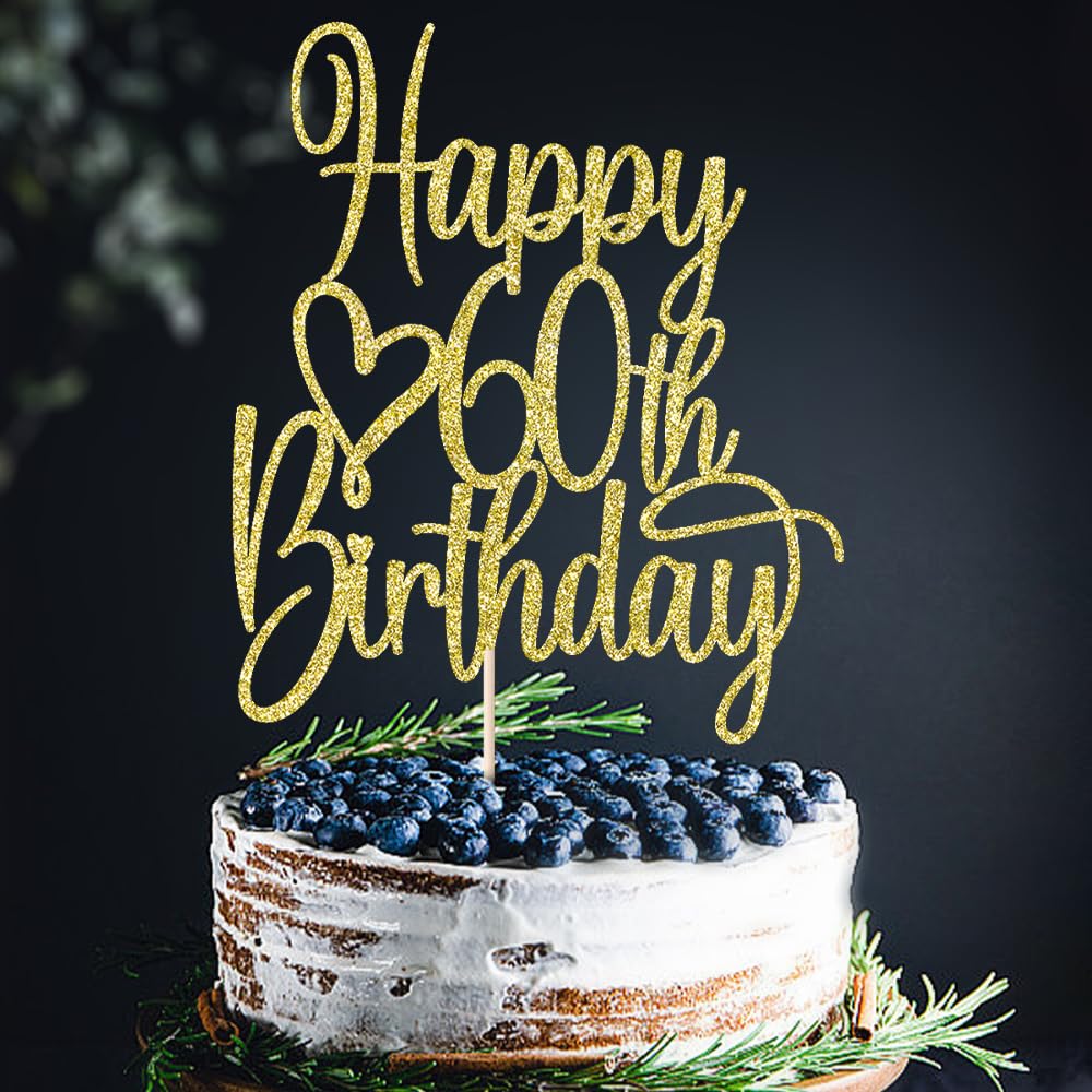 60th Birthday Cake Topper - Gold Glitter 'Cheers to 60 Years' & '60 & Fabulous' Cake Decoration for Anniversary Party | Perfect for 60th Birthday Celebrations, Retirement Parties & Milestone Events