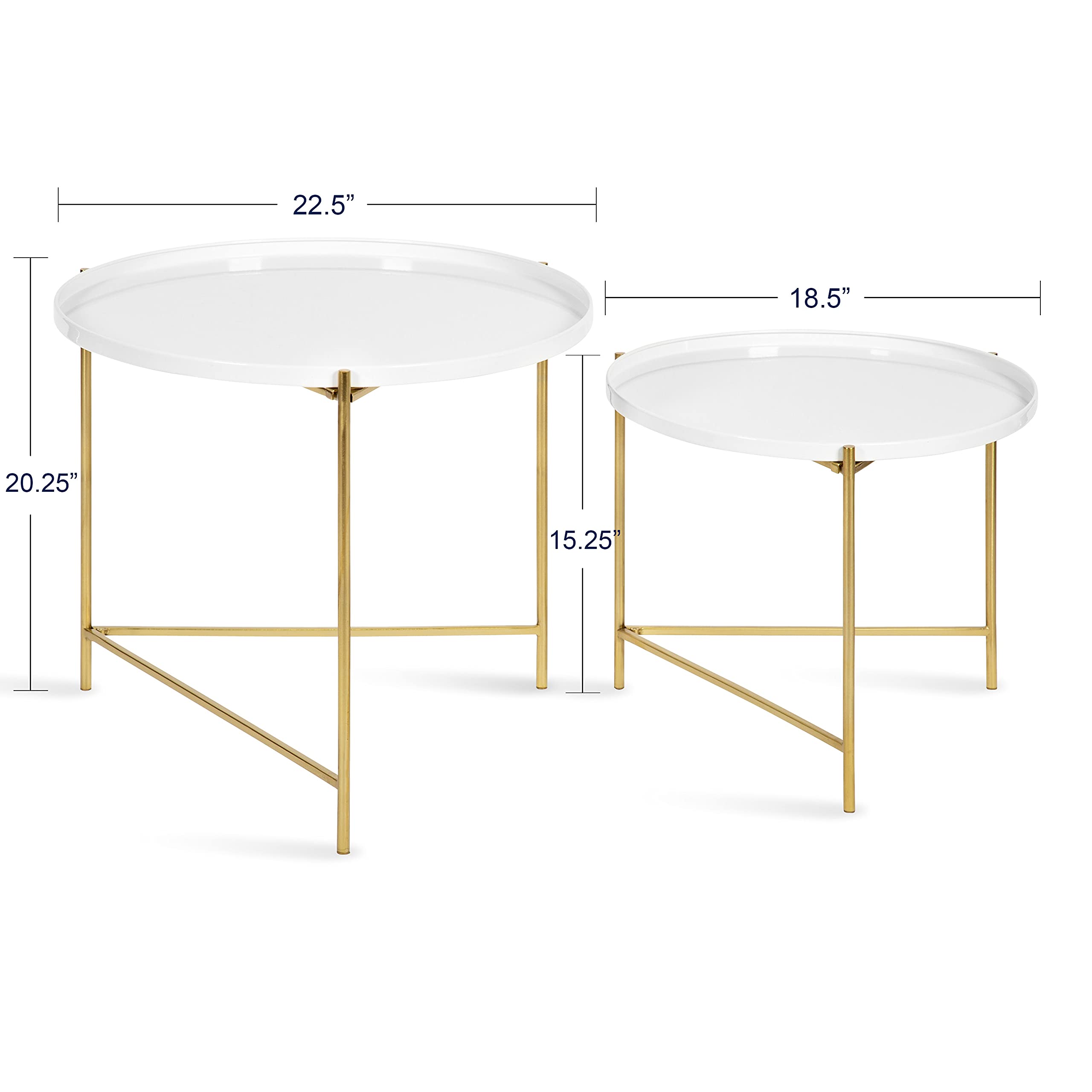 Kate and Laurel Ulani Modern Nesting Coffee Table Set of 2 - White & Gold Glam Storage Display Tables for Living Room, Lounge & Home Decor