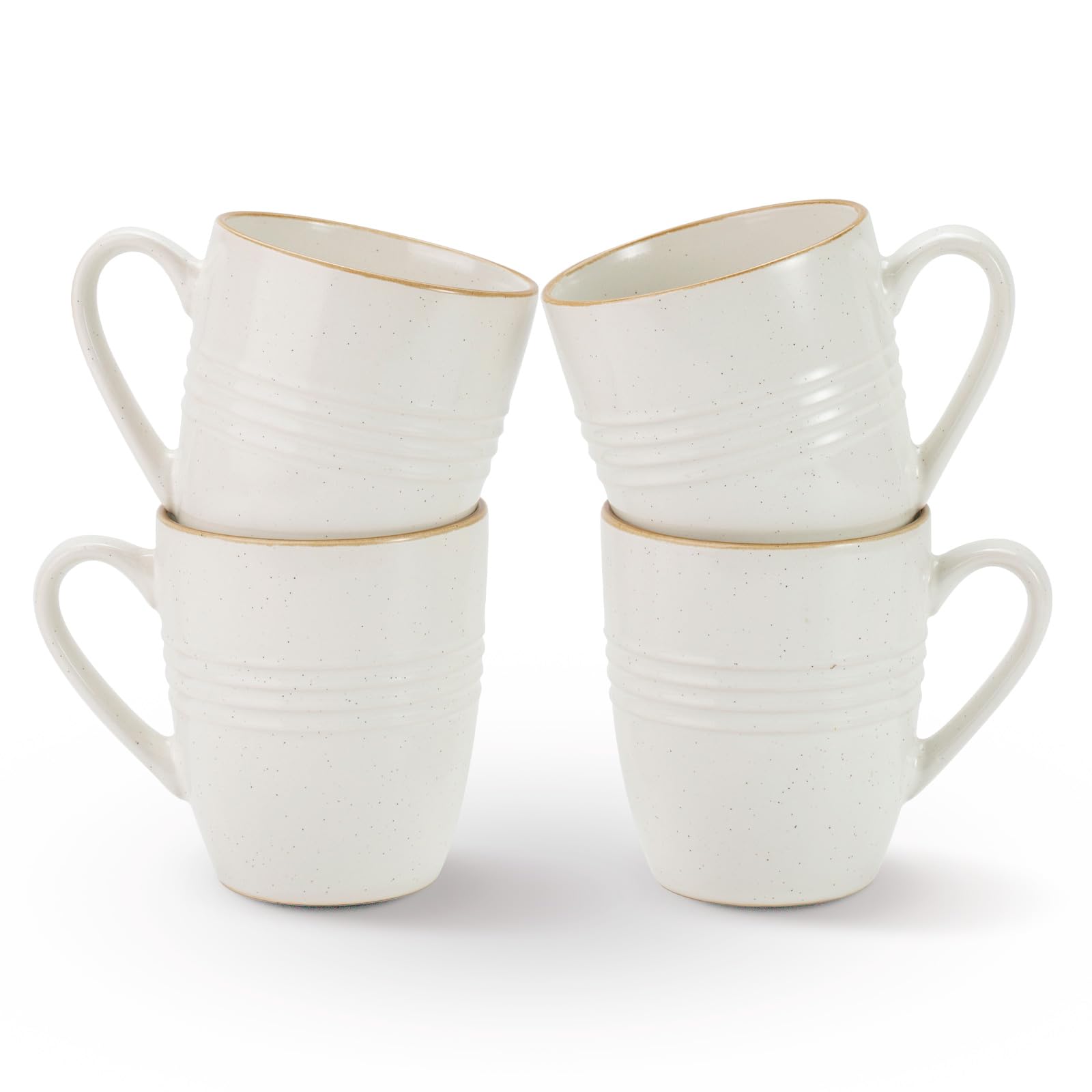 Famiware Jupiter Coffee Mugs Set of 4 - 14oz Ceramic Mugs, Microwave & Dishwasher Safe - White Coffee Cups with Handle for Coffee, Tea, Cocoa, Milk - Perfect for Home, Office, Restaurant & Gifts