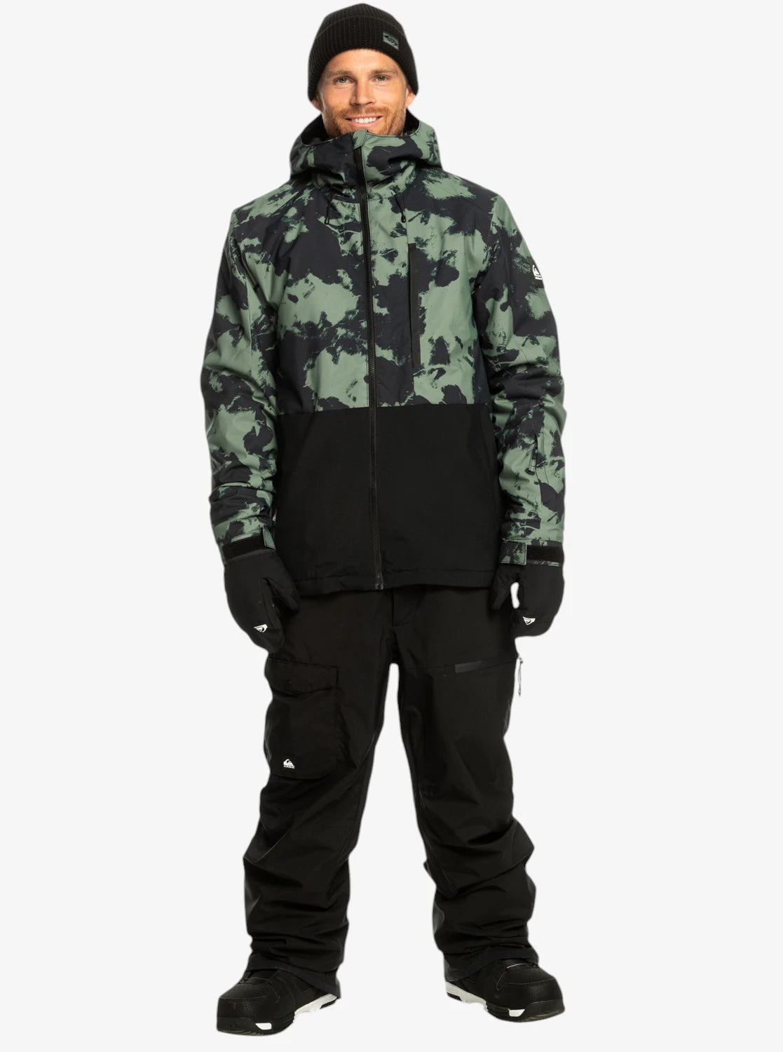 Quiksilver Mission Printed Block Snow Jacket - Black Green Camouflage for Men & Women - Waterproof Winter Coat for Skiing, Snowboarding & Outdoor Adventures