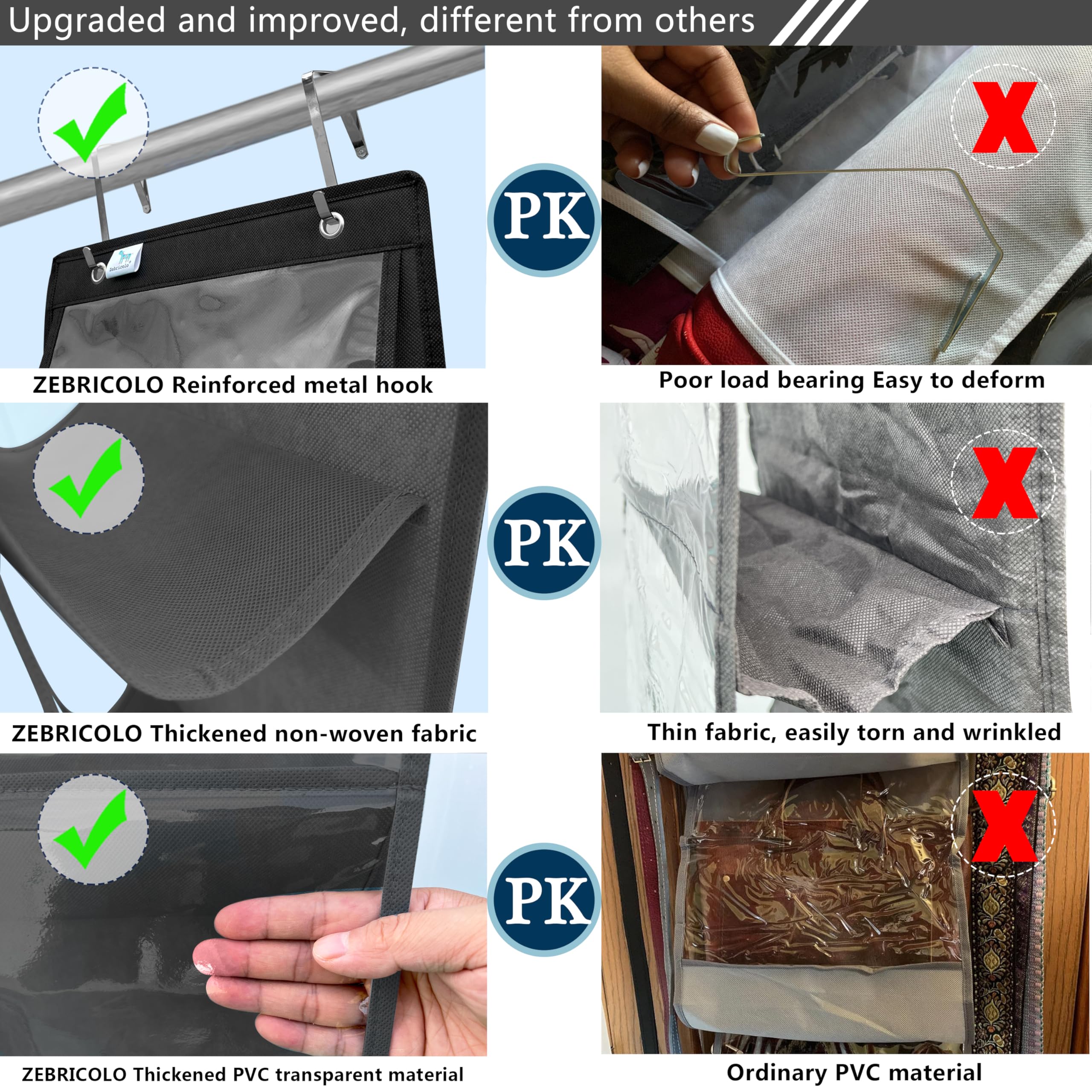 2-Pack Heavy Duty Over The Door Purse Organizer with Strong Hooks (No Door Frame Damage) - Holds Large Bags, Perfect for Closet Door Storage - Black - Ideal for Bedroom, Walk-in Closet & Dorm Organization