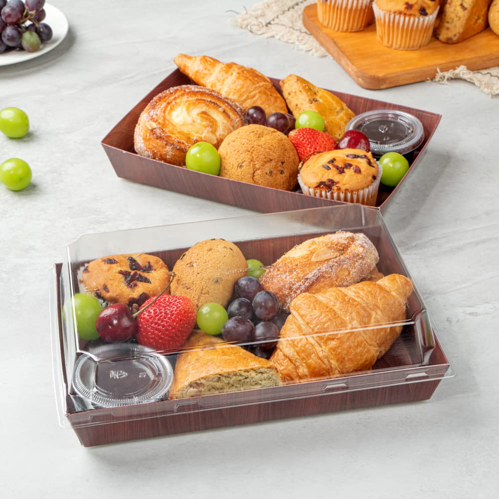 Restaurantware Matsuri Vision 9x6x1.5 Inch Large Disposable Sushi Trays - 100 Greaseproof Wood Grain Paper Sushi Containers for Entrees & Desserts (Lids Sold Separately) | Perfect for Japanese Restaurants, Catering, Takeout & Home Sushi Parties