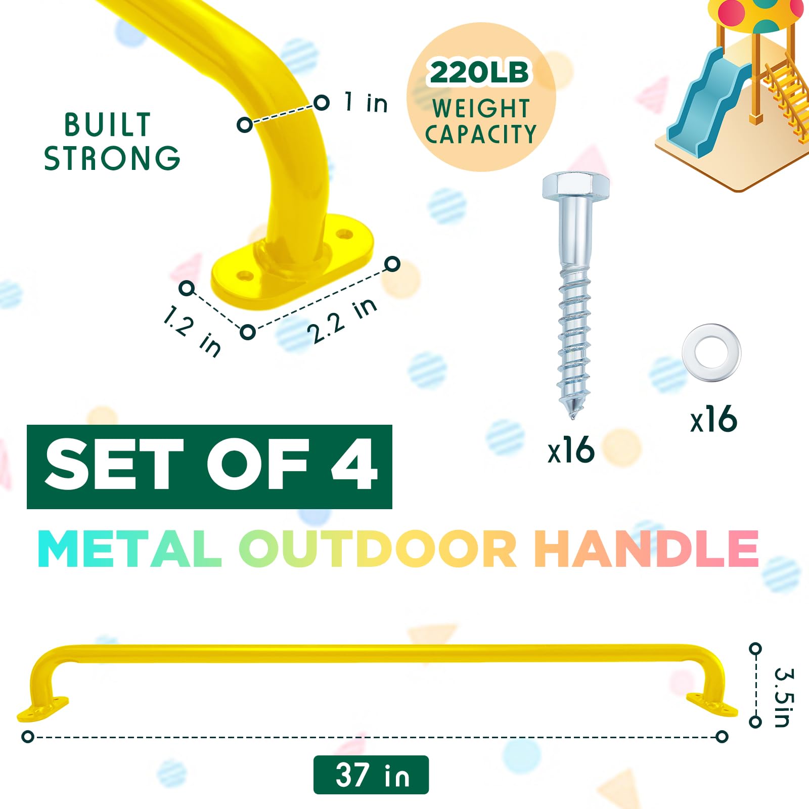 Lounsweer 4 Pack 37 Inch Monkey Bars - Heavy Duty Metal Playground Handles for Outdoor Playhouse, Treehouse & Backyard Climbing Accessories - Perfect for Kids' Adventure Play & Backyard Fun
