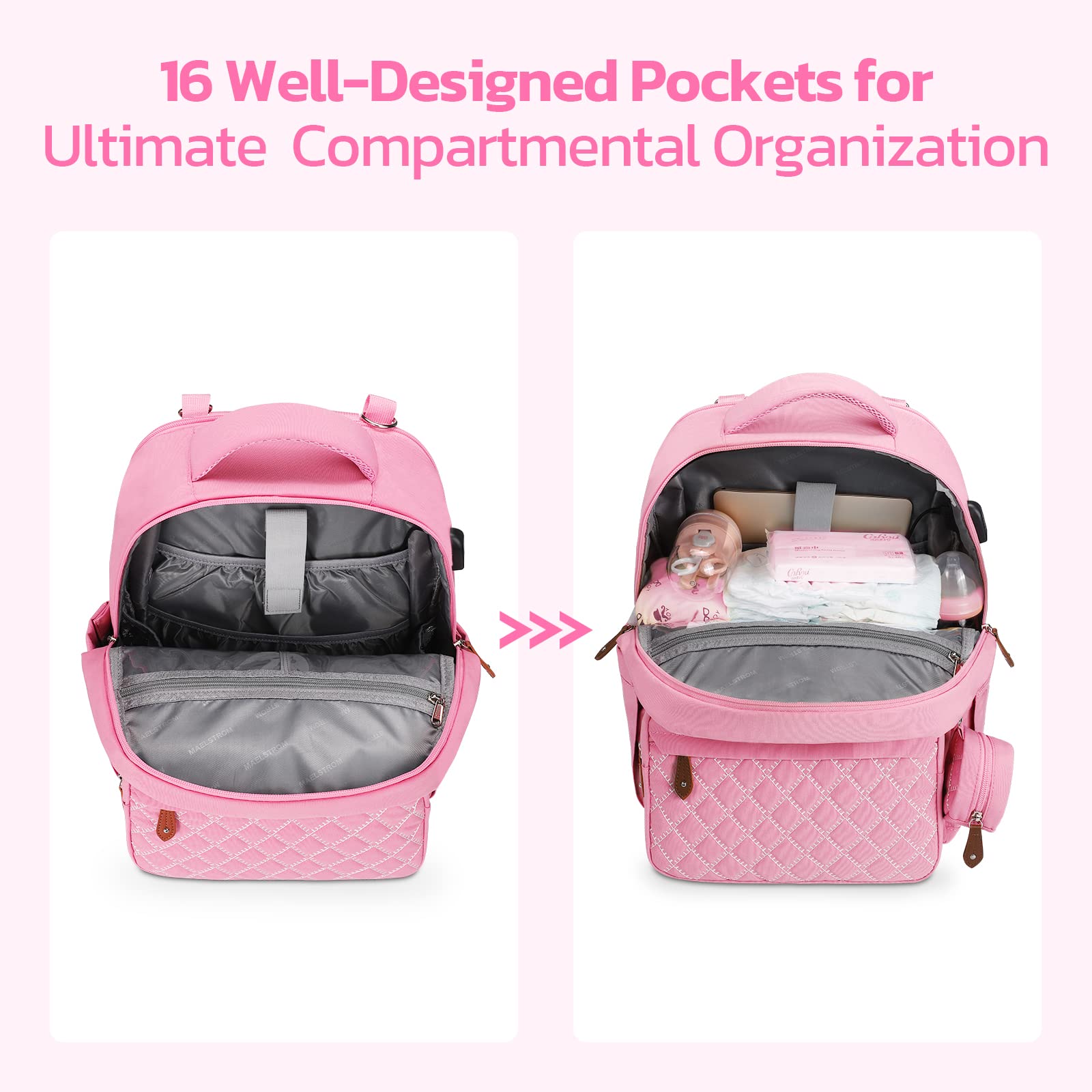 **Maelstrom Large Expandable Diaper Backpack (29L-45L) for Twins & 2 Kids – Stylish Baby Bag with Removable Cross-Body Bottle Holder – Perfect Gift for Parents (Pink) – Ideal for Travel, Daycare & Family Outings**