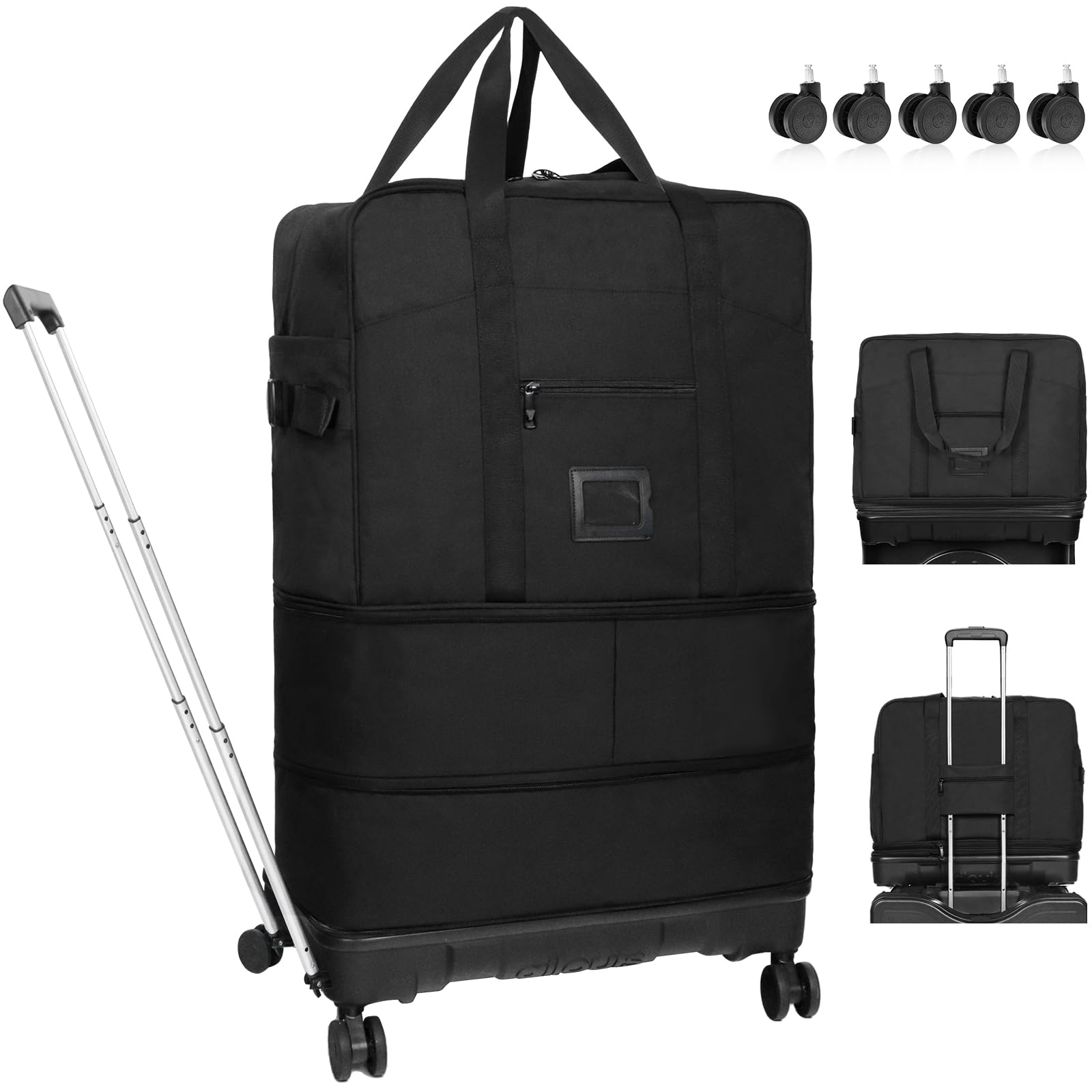 92L Expandable Rolling Duffel Bag with Silent Wheels & Hidden Pull Rod - Triple Expansion Design for Large Storage - Foldable Travel Luggage for Moving, Emigration & Storage - Perfect for Air Travel, Road Trips & Long-Term Packing