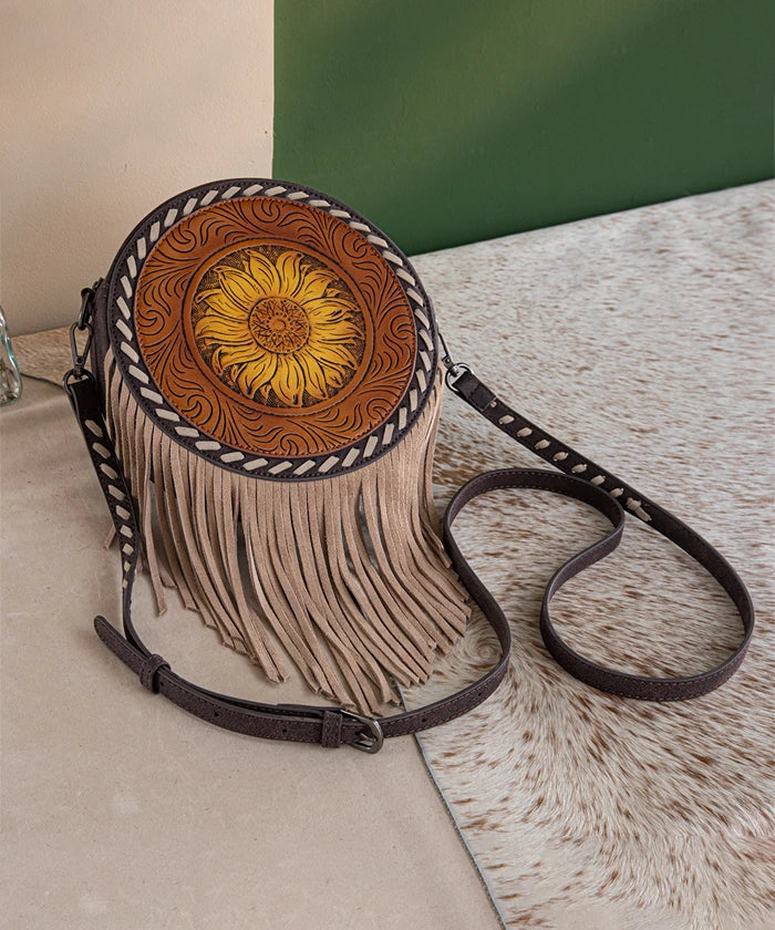 Montana West Sunflower Circle Fringe Crossbody Purse for Women - Stylish Boho Handbag with Adjustable Strap, Perfect for Daily Use, Shopping & Travel