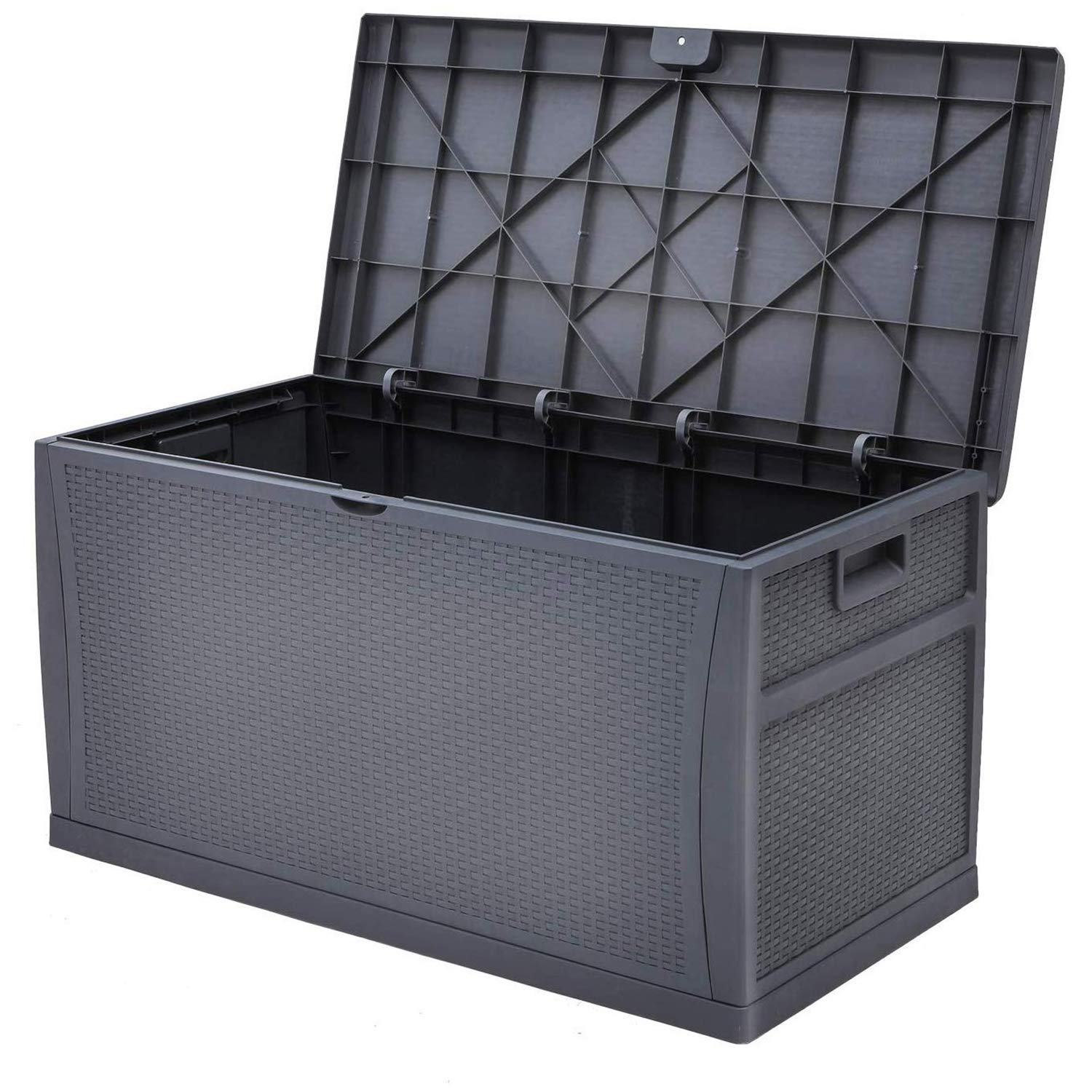 Incbruce 120 Gallon Deck Box - Wicker Storage for Patio & Garden Tools (Dark Grey) - Outdoor Organizer