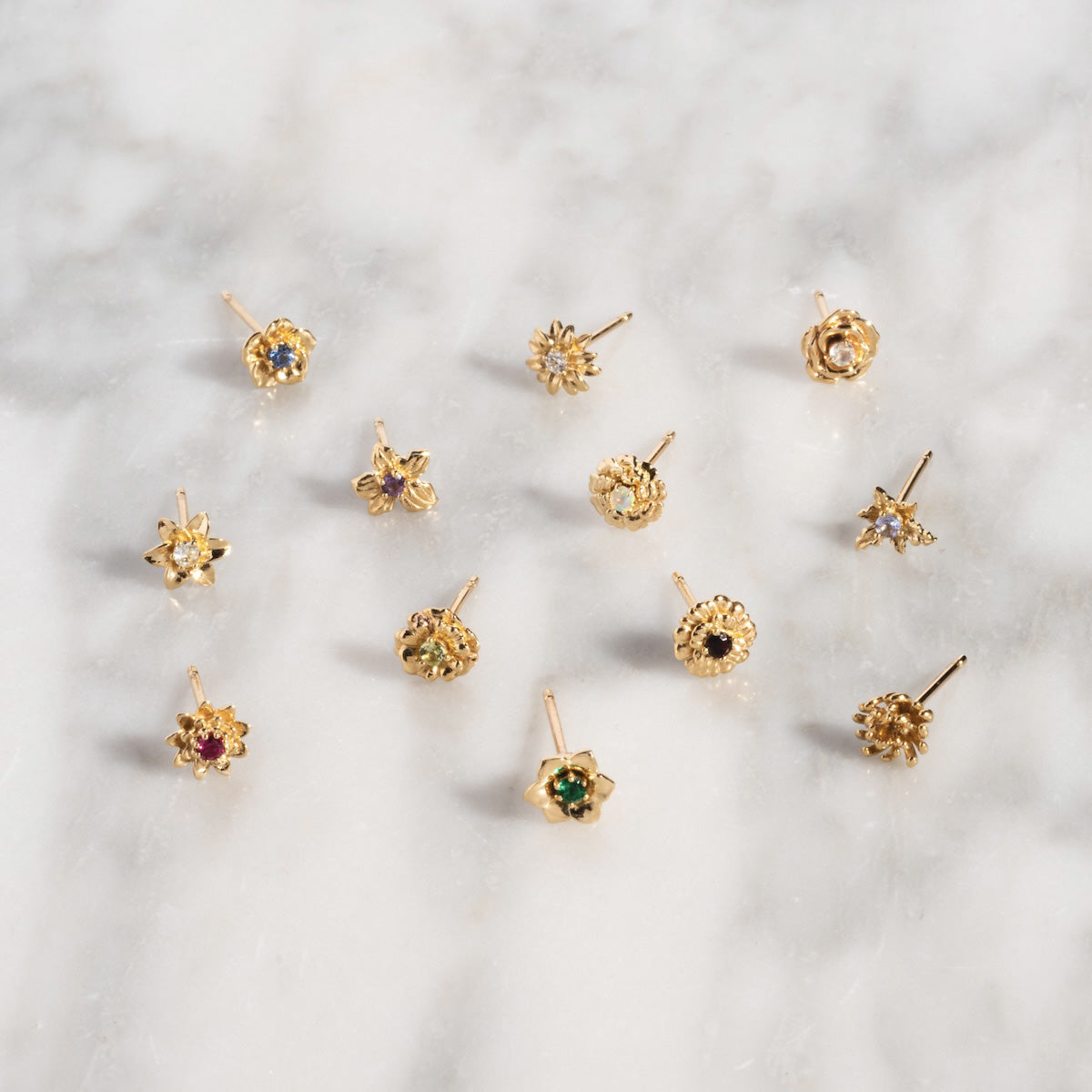 Solid Gold Birth Flower Stud Earrings - Personalized Birth Month Jewelry for Women - Perfect Gift for Birthday, Anniversary & Special Occasions
