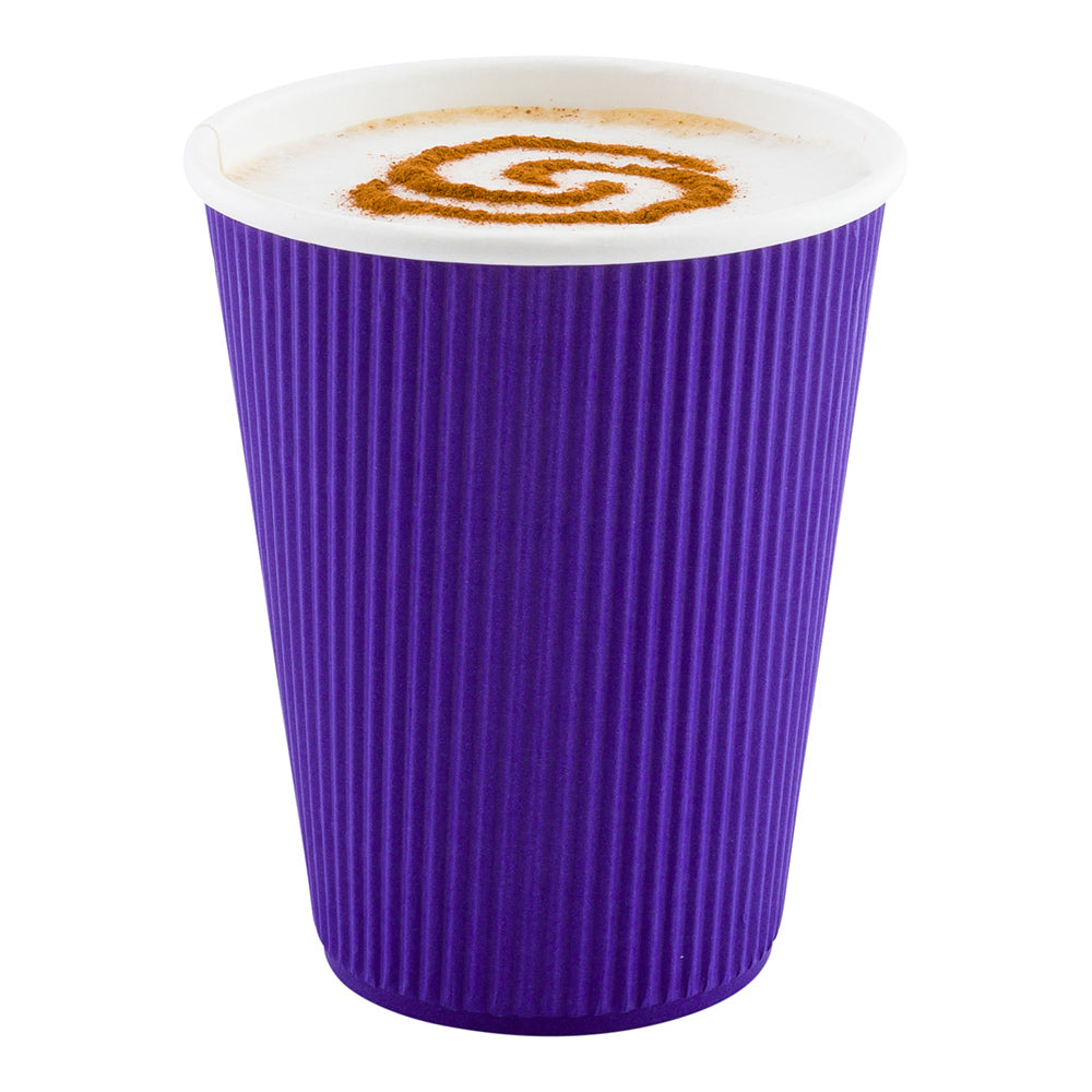 12 oz Royal Purple Paper Coffee Cups with Ripple Wall - 3.5