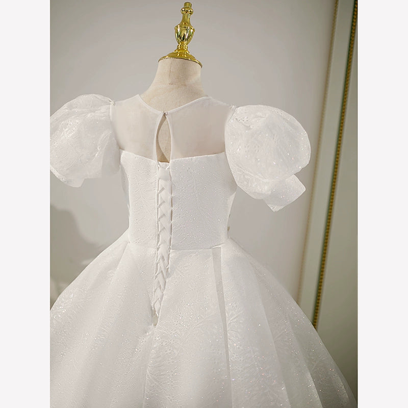 Princess Round Floor Length Tulle Flower Girl Dress in White - Perfect for Weddings, Pageants & Special Occasions