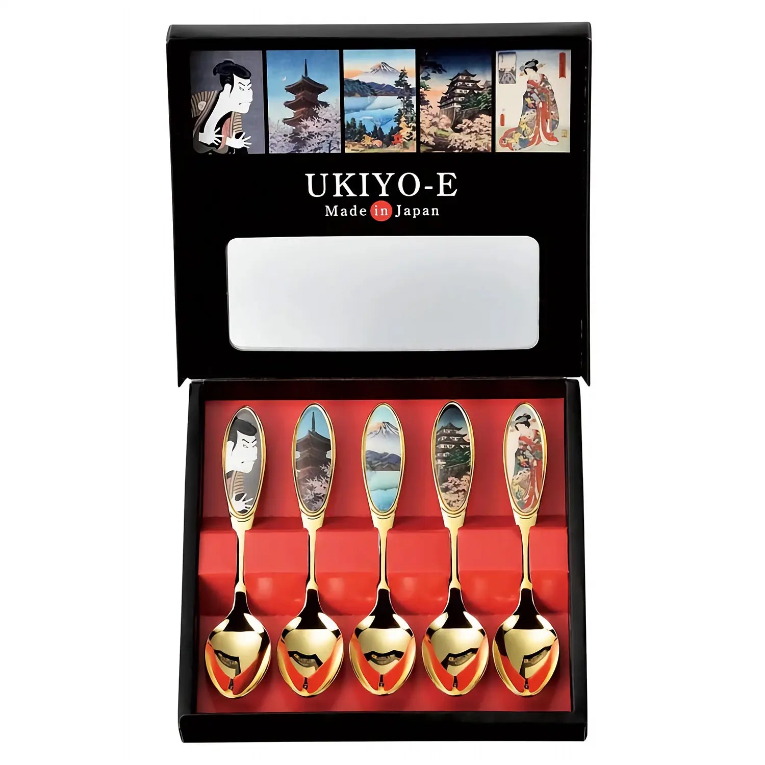 Asahi Premium Stainless Steel Ukiyoe Tea Spoon Set - 5 Piece Japanese Style Tea Accessories for Matcha, Coffee & Desserts - Elegant Tea Ceremony & Home Decor Gift