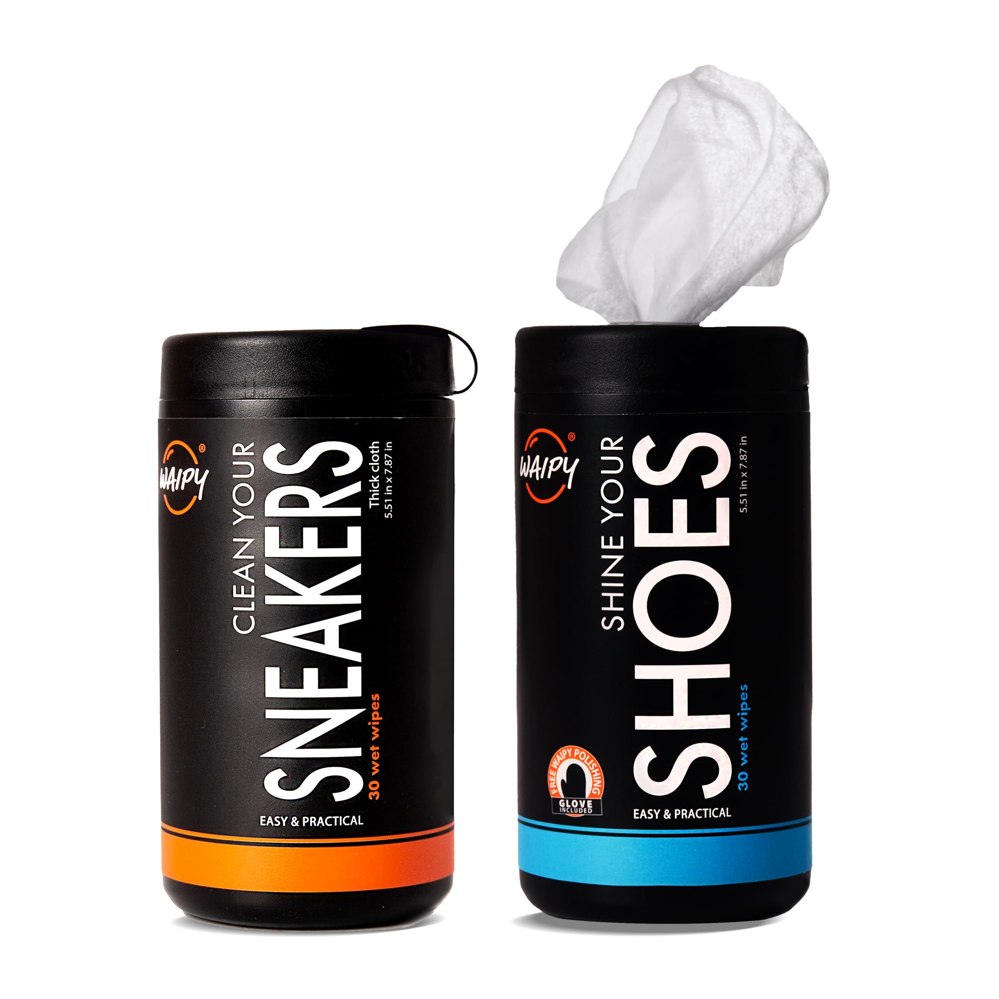 Waipy Sneaker Cleaner Kit - 2 Bottles & 60 Wipes for Fast, Easy Shoe Cleaning | All-in-One White Sneaker Cleaner Wipes | Perfect for Gym Shoes, Running Sneakers & Casual Footwear Care