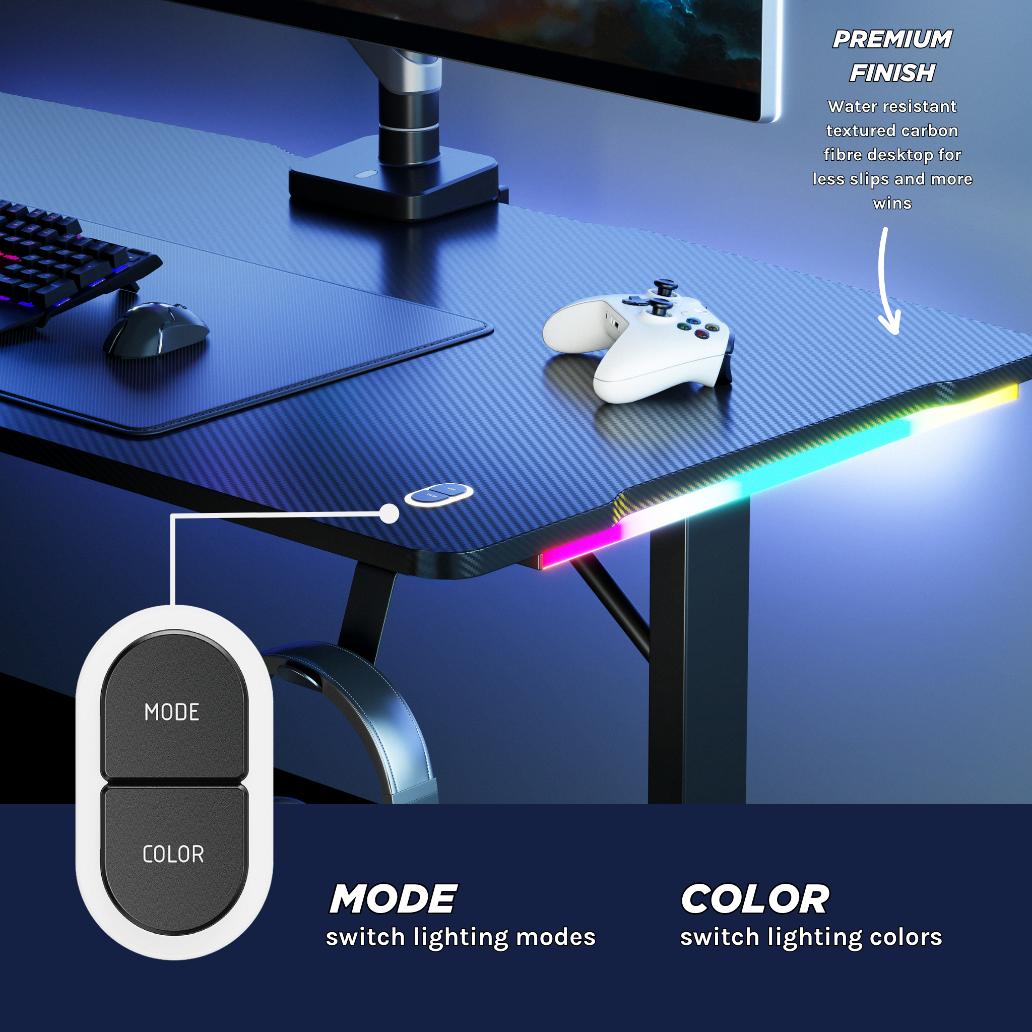 Colossus Mini Heavy Duty RGB Gaming Desk - 112cm Wide, Ergonomic Design for PC & Console Gamers - Perfect for Small Spaces & Home Office Setup