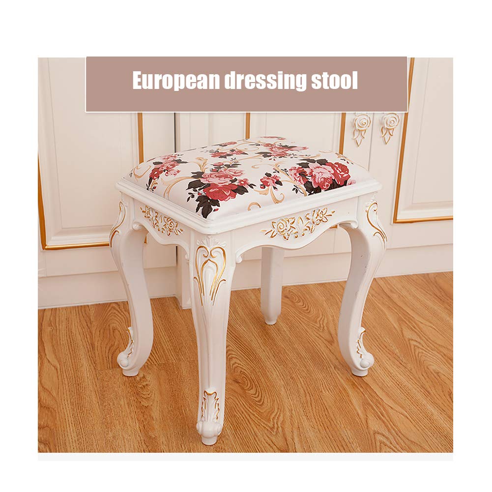 Baroque Style Vanity Bench with Upholstered Seat & Plastic Steel Legs - Padded Makeup Stool, Dressing Room Chair, Living Room Bench - High Resilience Sponge for Comfort - Perfect for Bedroom, Boudoir & Home Decor