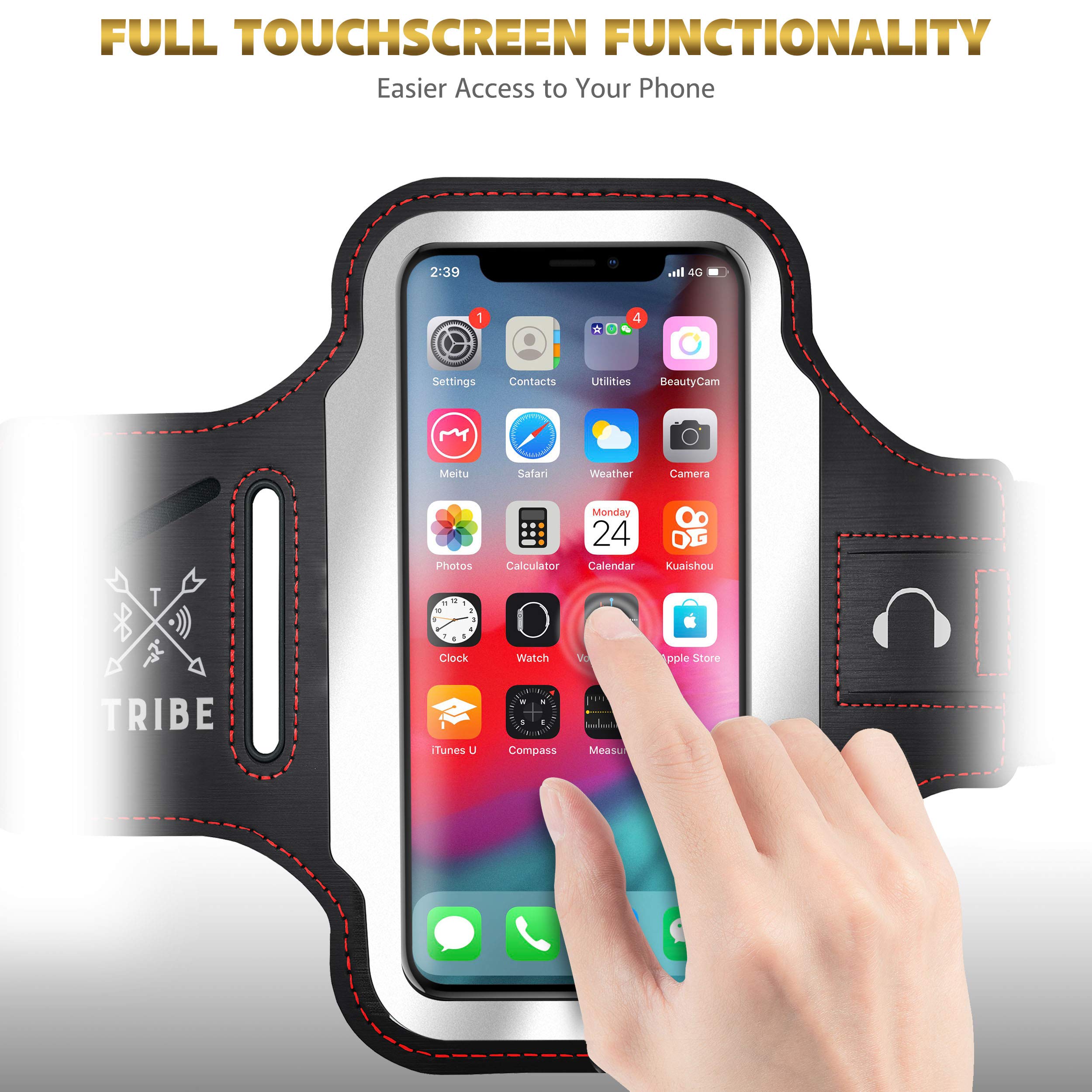 TRIBE Running Phone Holder Armband for iPhone & Galaxy - Adjustable Sports Armband for Men & Women - Perfect for Running, Jogging, Walking, Gym Workouts - Fits All Smartphones with CC/Key Pocket - Stay Connected During Outdoor Activities & Fitness Training