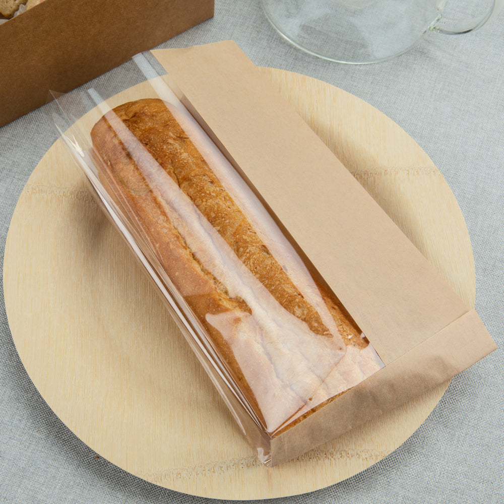 Eco-Friendly Kraft Paper Bread Bags with Side Window - 6 x 2 3/4 x 11 1/2 Inches - 100 Count Box - Perfect for Bakeries, Cafes & Artisan Bread Storage