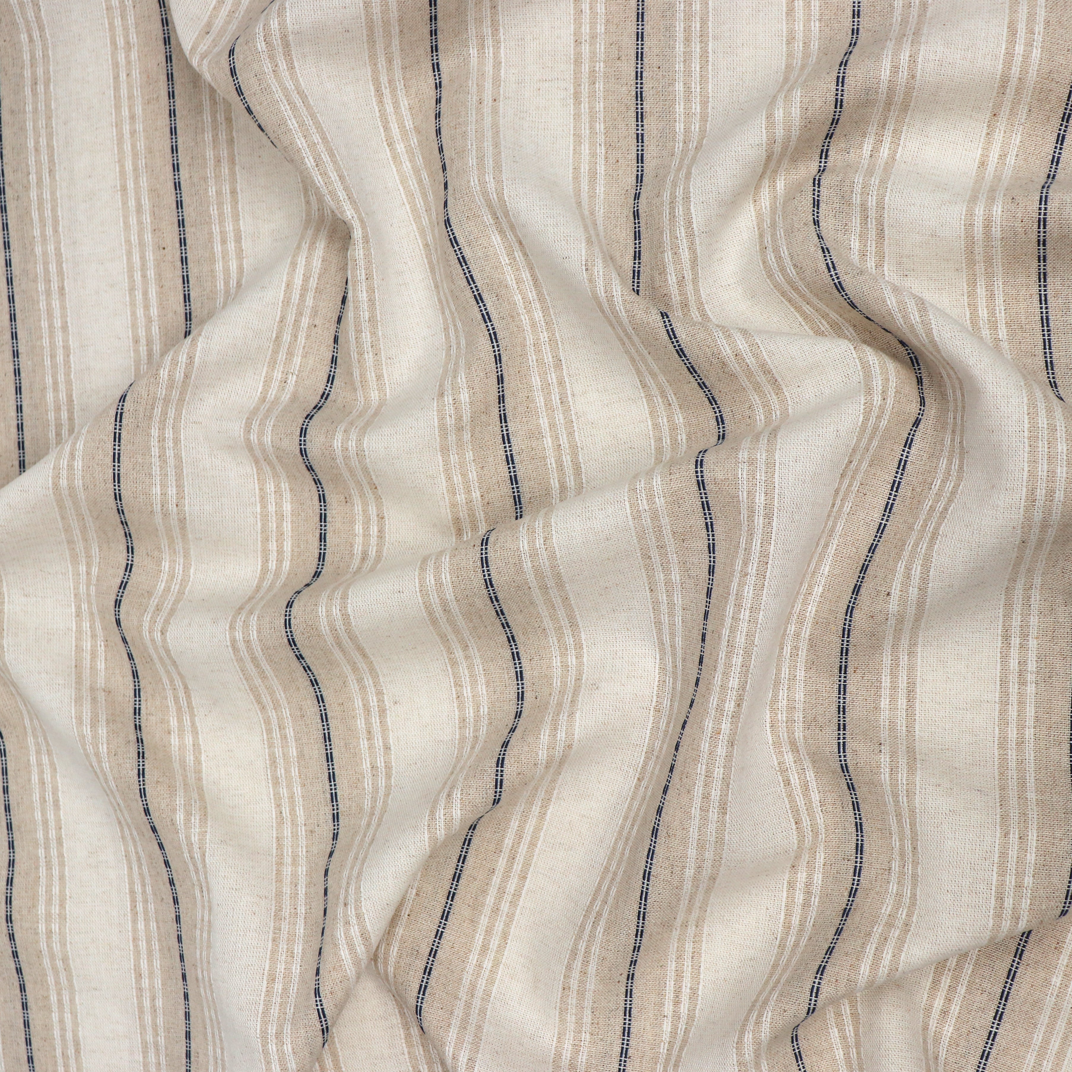 Premium Viscose Linen Blend Fabric - Yarn Dyed Blue & White Stripe Textile for Dresses, Shirts & Home Decor | Soft, Breathable & Stylish Material for Sewing Projects & DIY Fashion