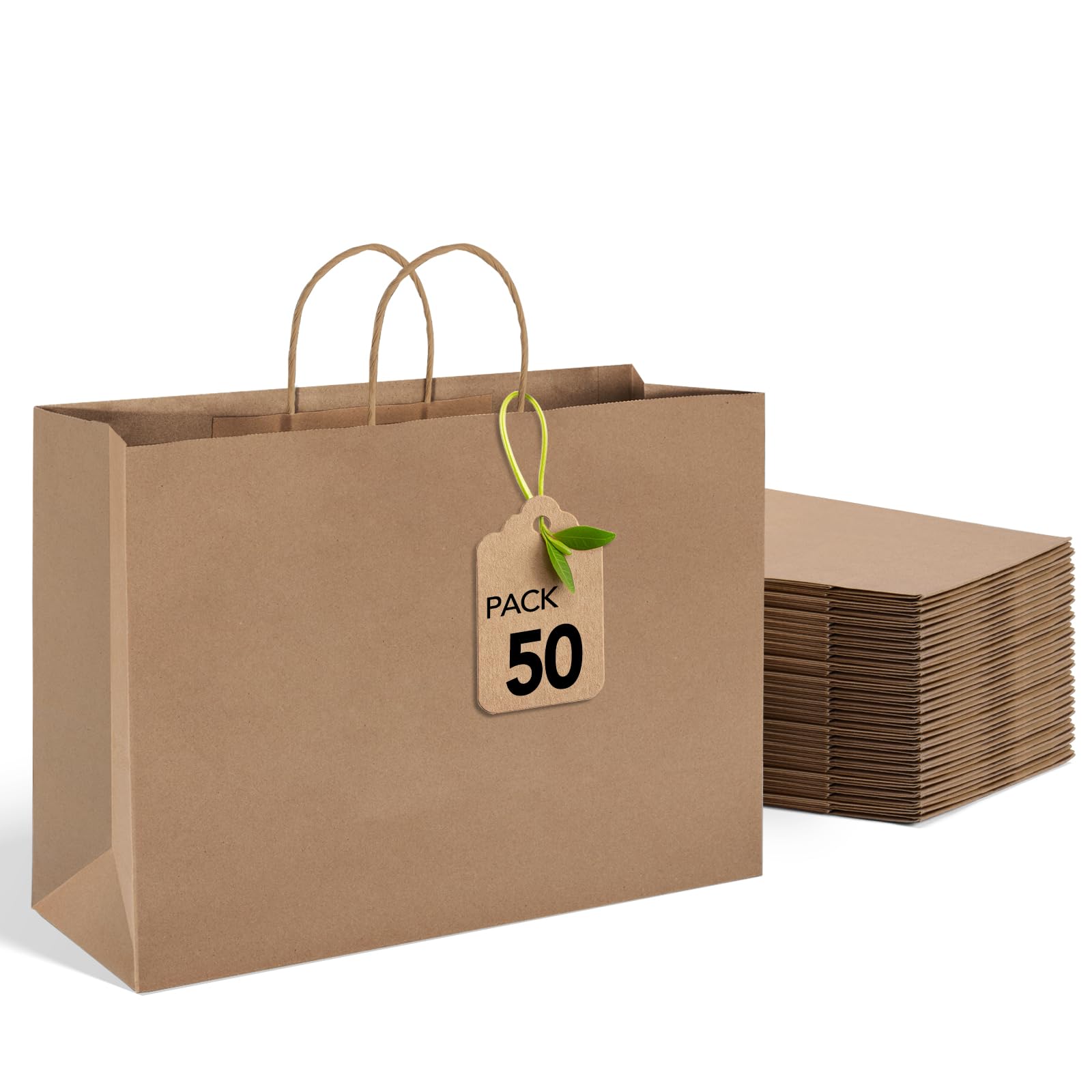 **MESHA 16x6x12 Inch Brown Paper Bags with Handles - 50 Pack Bulk - Eco-Friendly Large Gift Bags for Small Business, Retail, Wedding & Party Favors | Perfect for Crafts, Shopping & Event Packaging**