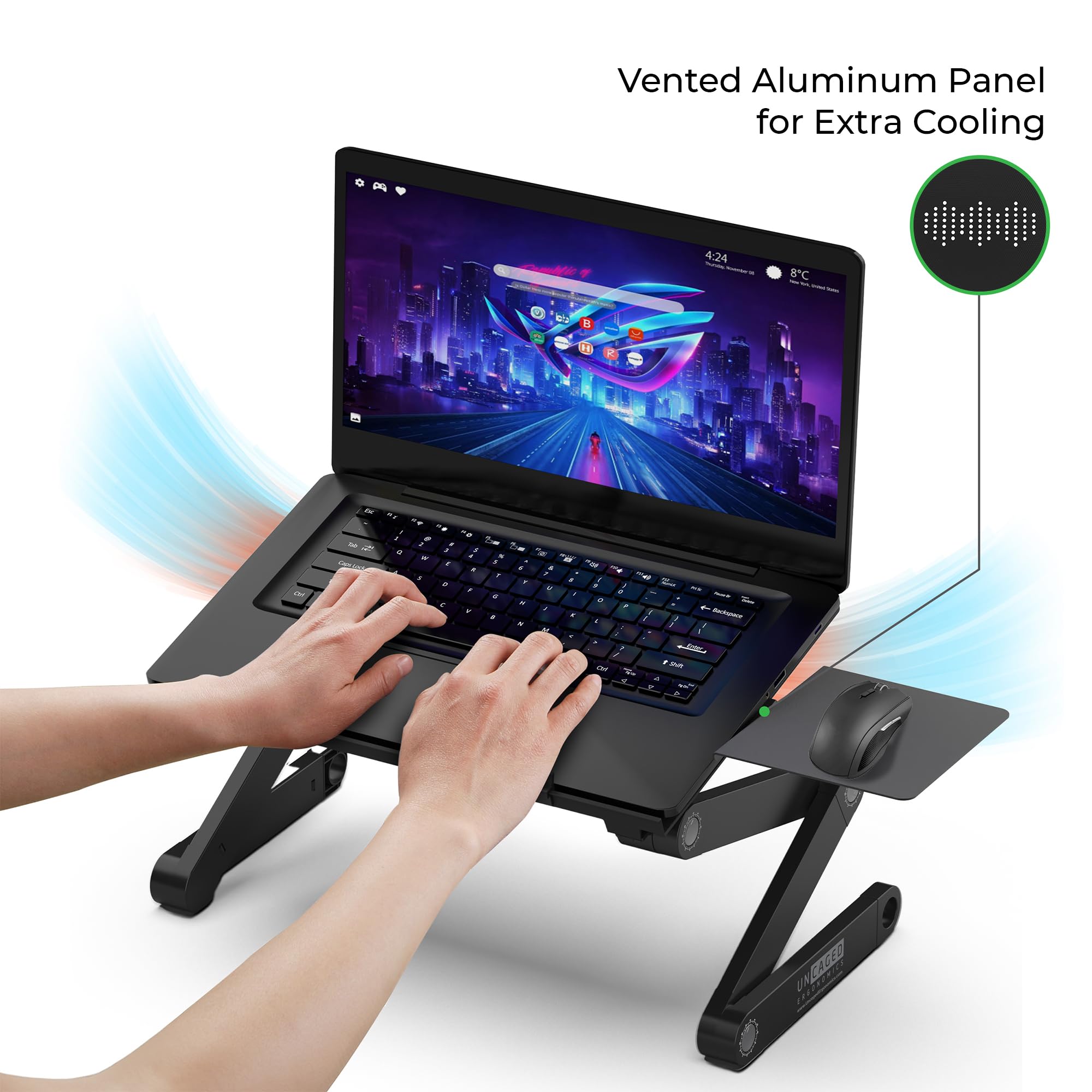 WorkEZ BEST Adjustable Laptop Stand for Desk - Portable & Foldable Ergonomic Computer Stand with Height Adjustment & Cooling Features (XL-Blue) - Perfect for Home Office, Gaming & Workspace Setup