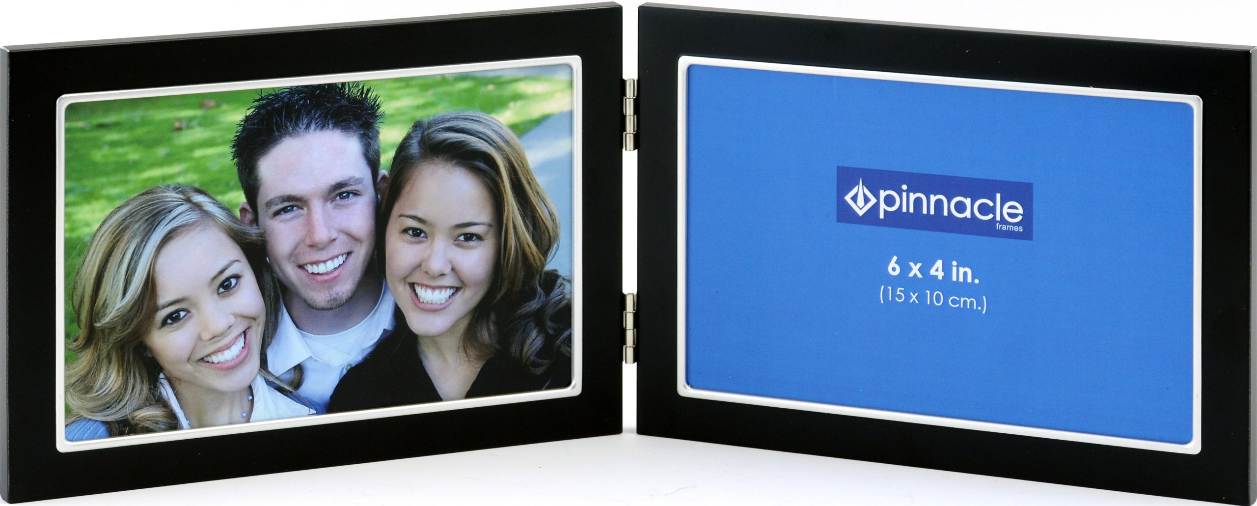 Pinnacle Metal 6x4 Inch Double Black and Silver Hinged Picture Frame - Perfect for Displaying Photos, Artwork, and Certificates in Home or Office Decor