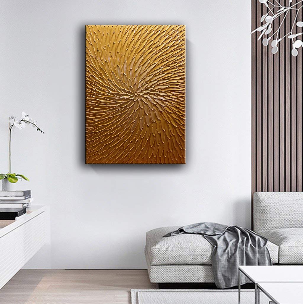 YaSheng Art - 24x36 Inch Large Abstract Oil Painting on Canvas, Metallic Gold Gradient Modern Wall Art for Living Room & Bedroom | Ready to Hang Home Decor | Perfect for Contemporary Spaces, Office & Dining Room