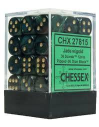 Chessex 36-Piece D6 Dice Set - Jade with Gold Scarab, 12mm Pipped Six-Sided Gaming Dice for Tabletop RPGs, Board Games & Collectors