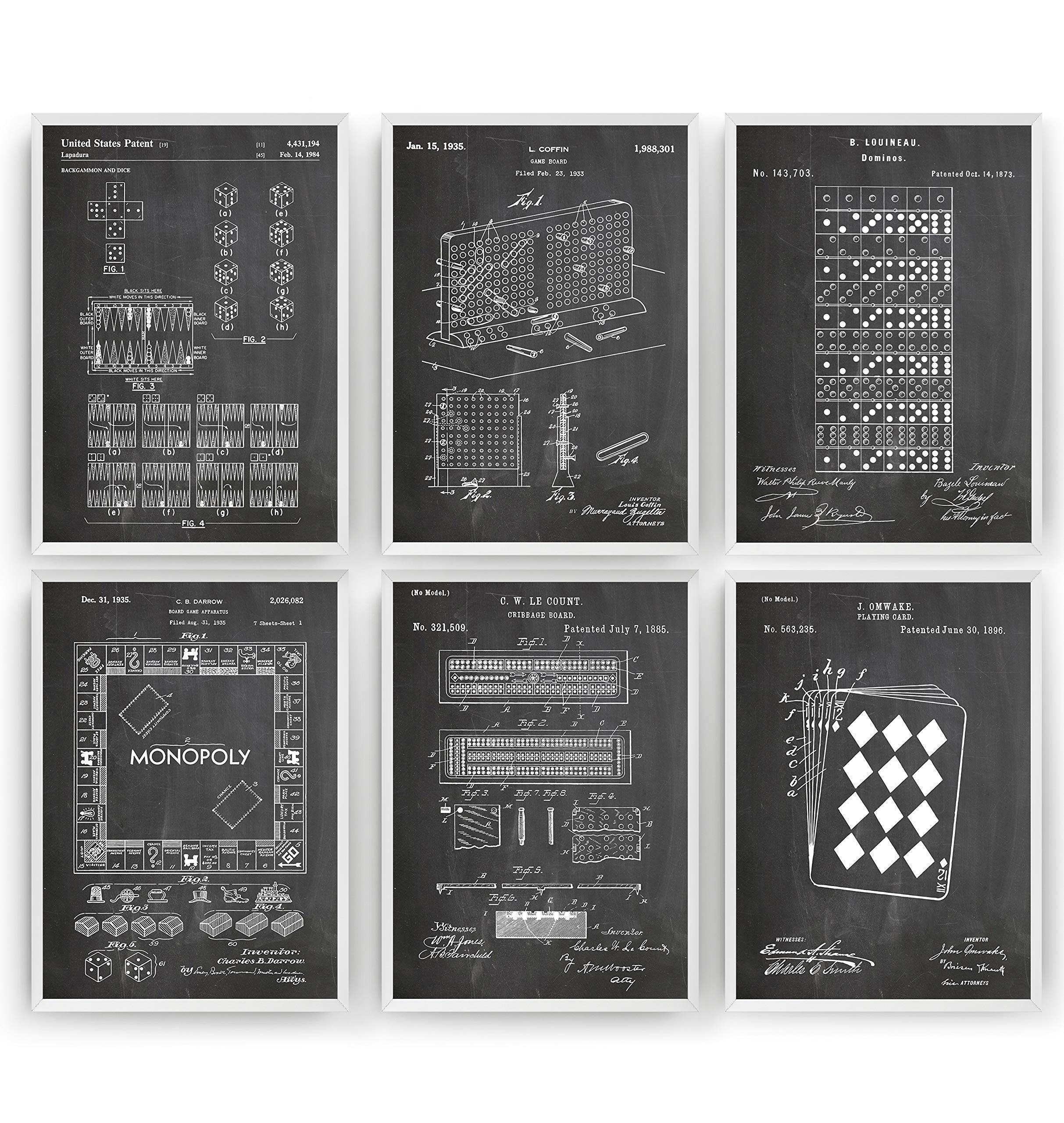Vintage Retro Board Games Set of 6 Magic Posters - Patent Prints for Game Room Decor, Wall Art & Gift Ideas (Framed/Unframed Options) | Perfect for Man Cave, Home Office & Gaming Lair Decorations